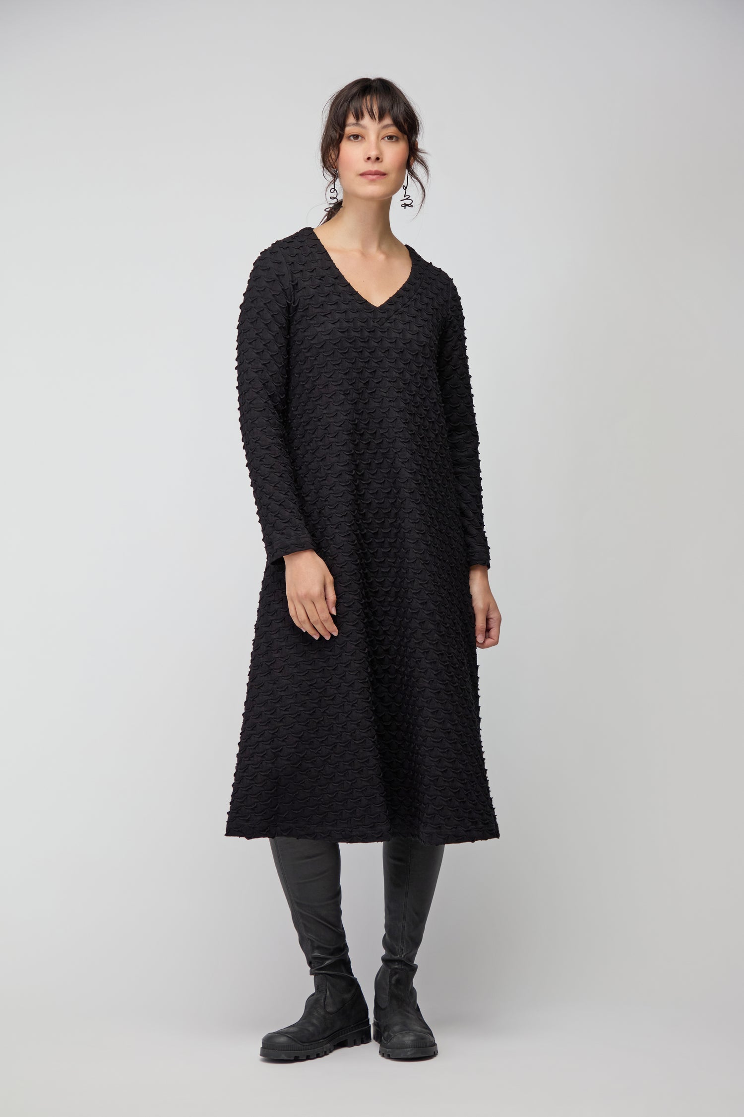 Origami Jersey V Neck Black Dress