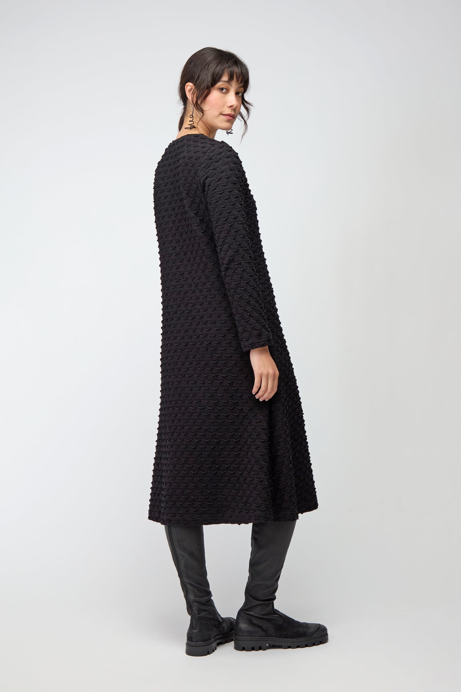 Origami Jersey V Neck Black Dress