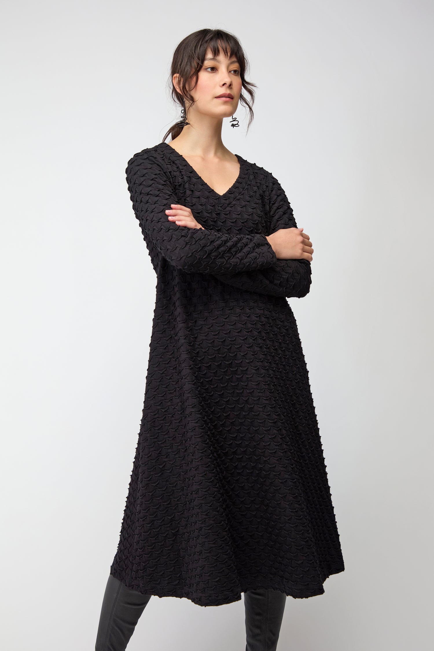 Origami Jersey V Neck Black Dress