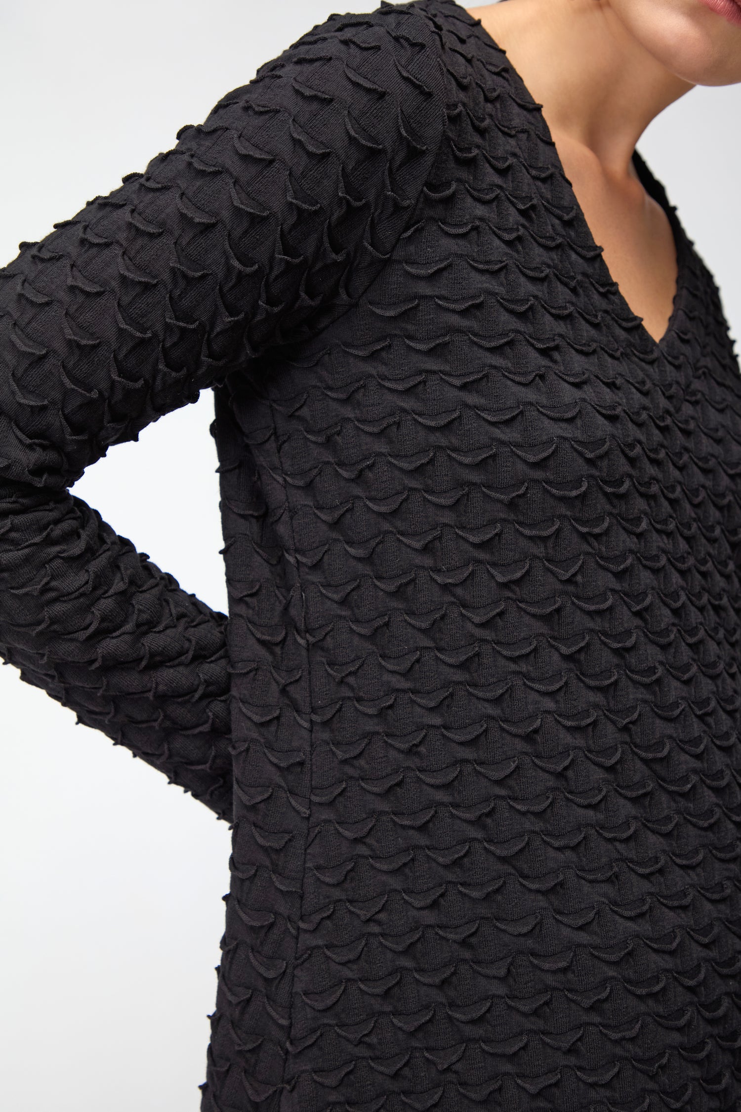 Origami Jersey V Neck Black Dress