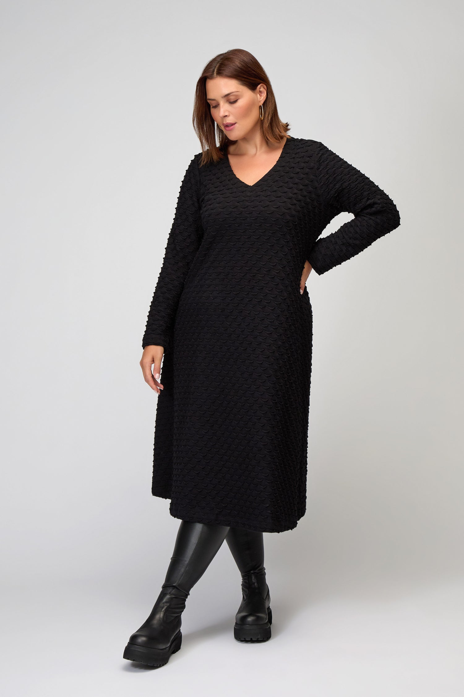 Origami Jersey V Neck Black Dress