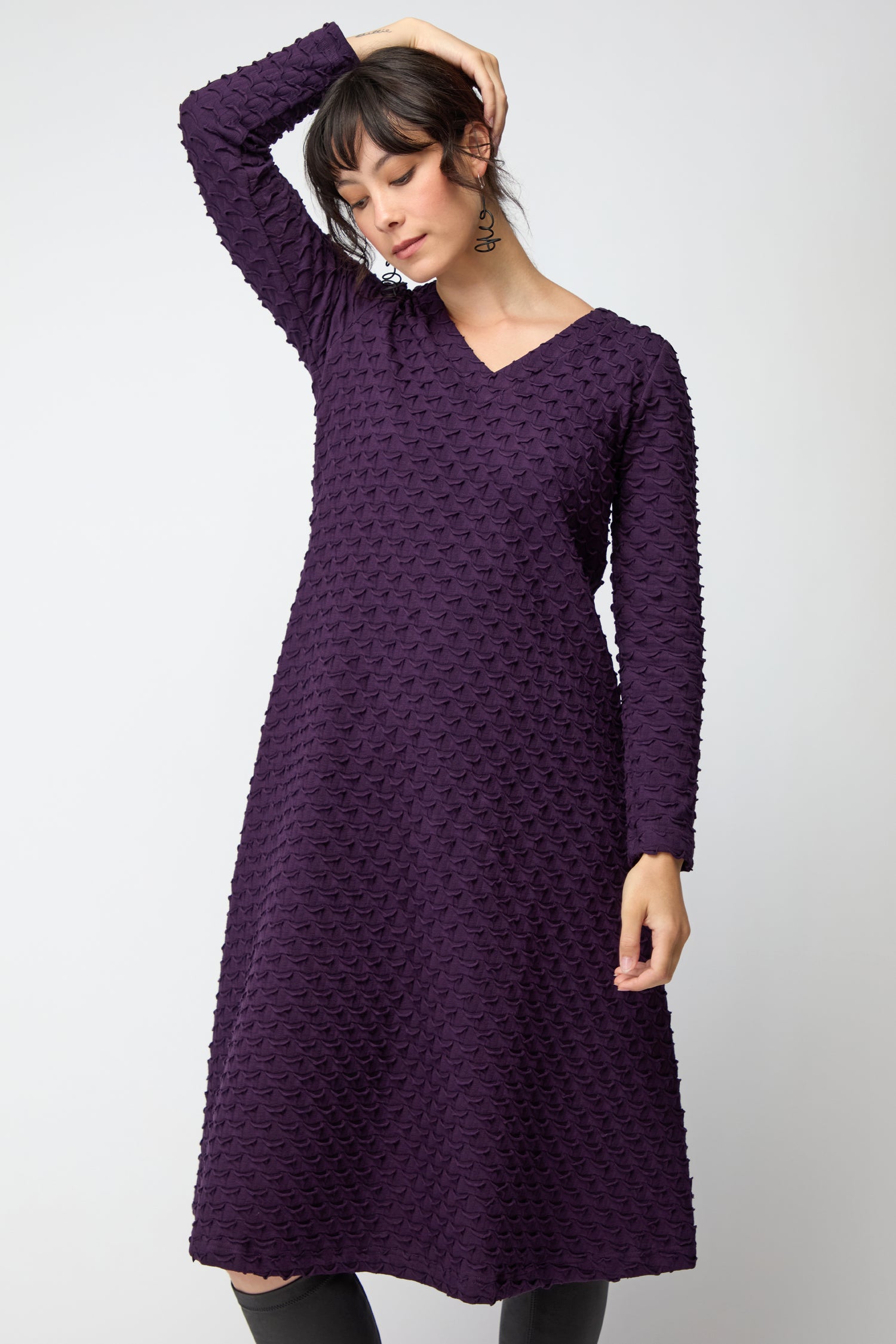 Origami Jersey V Neck Damson Dress