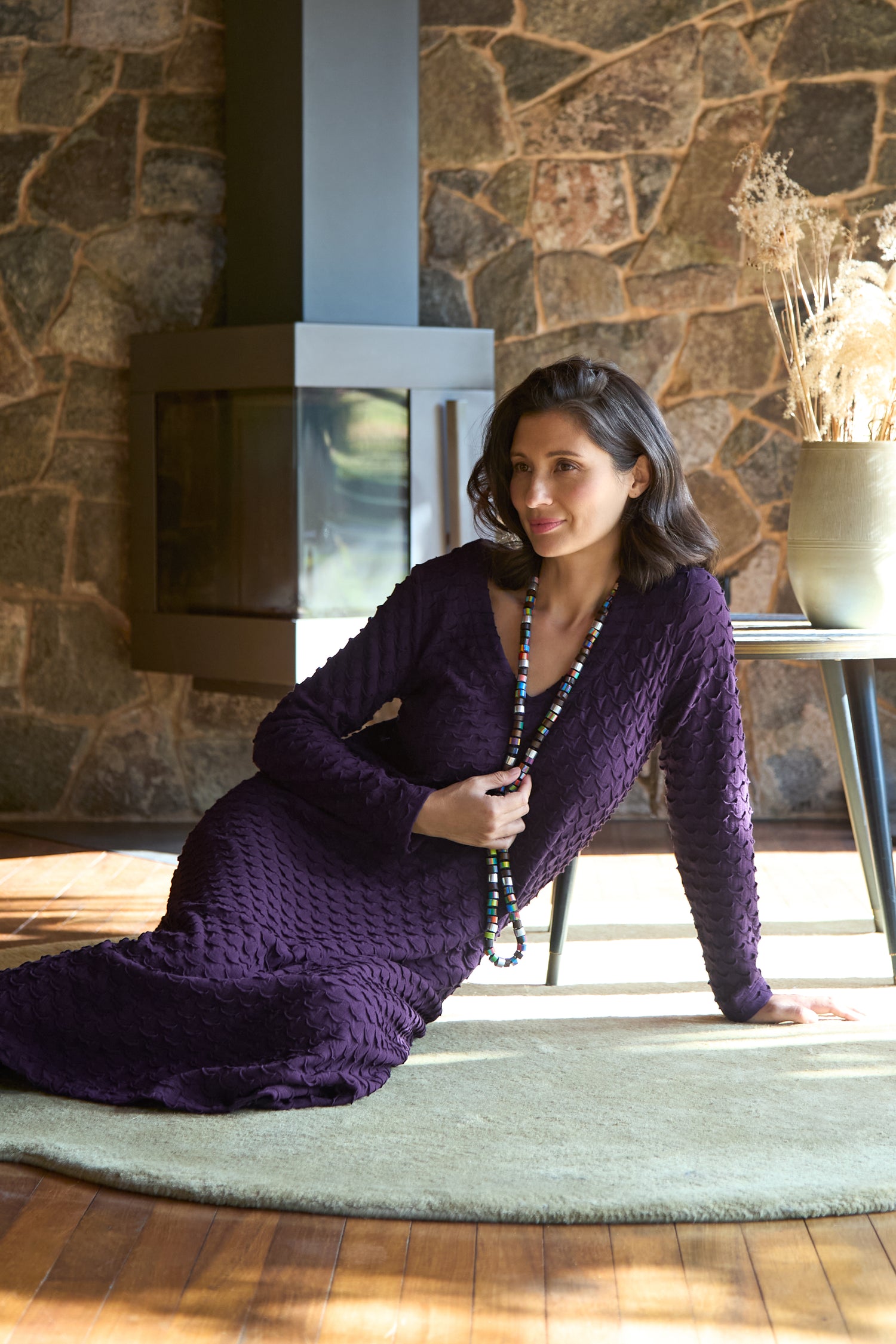 Origami Jersey V Neck Damson Dress