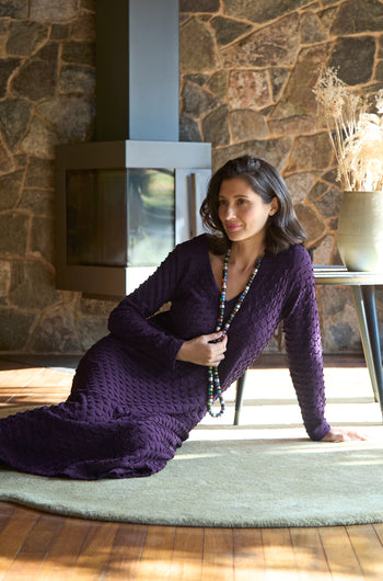 Origami Jersey V Neck Damson Dress