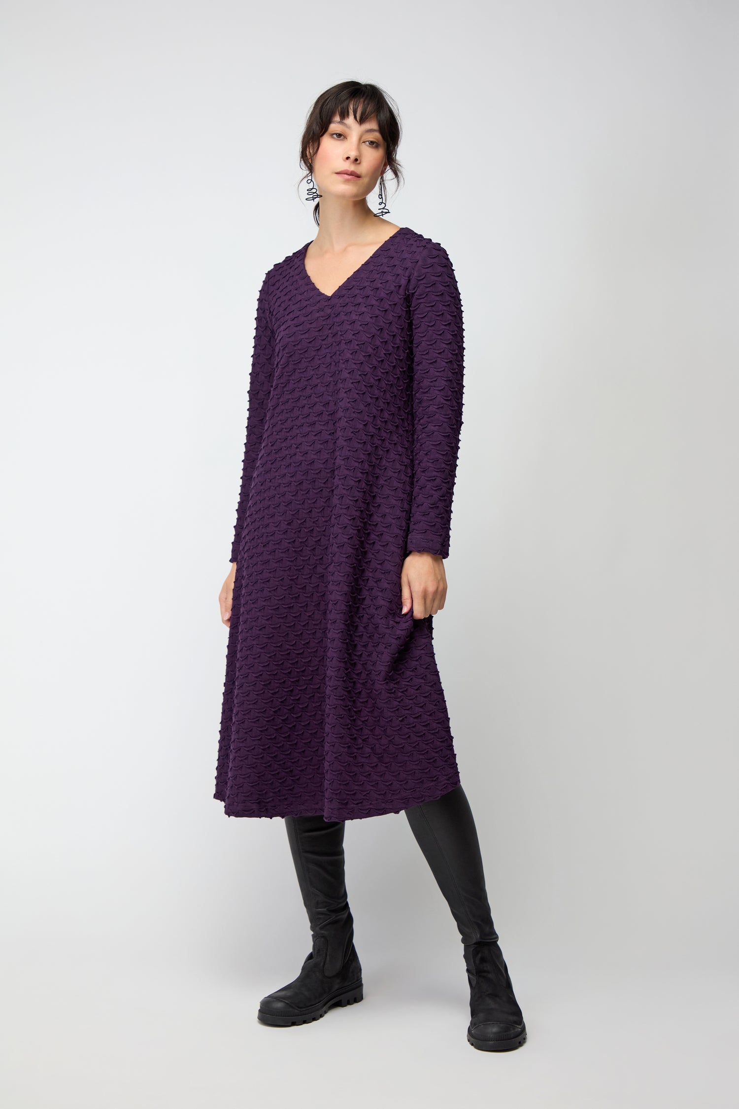 Origami Jersey V Neck Damson Dress