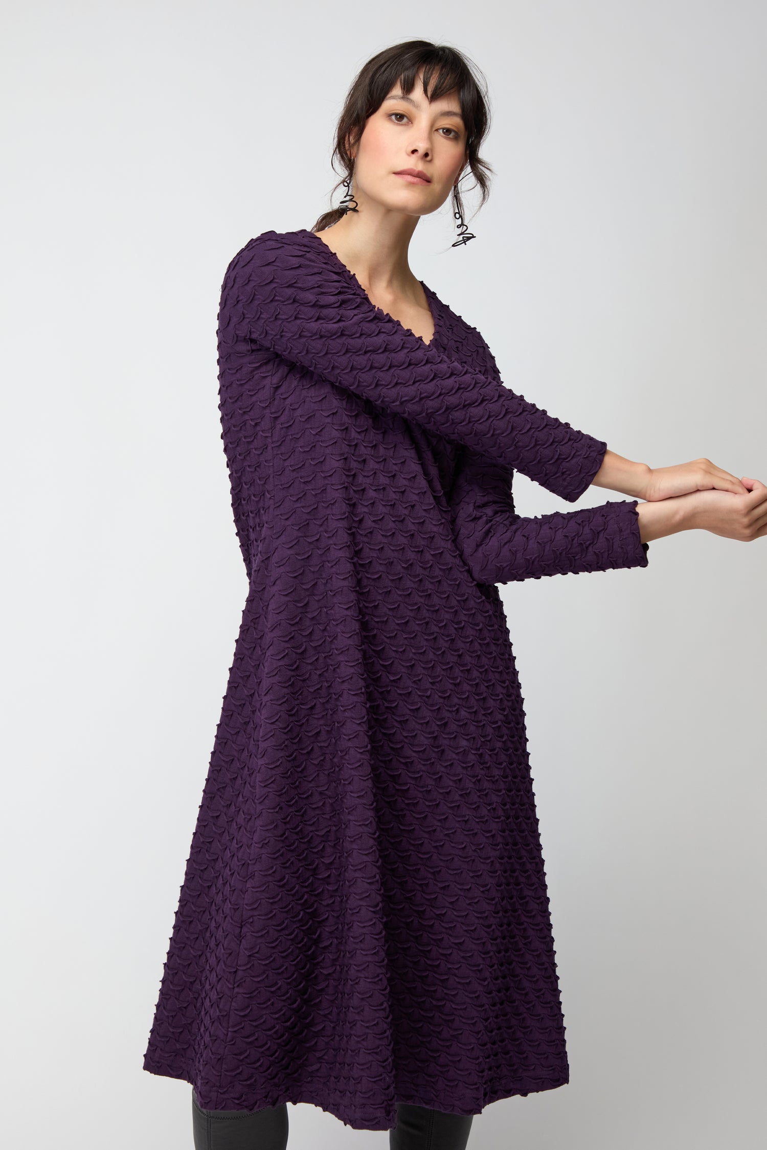Origami Jersey V Neck Damson Dress