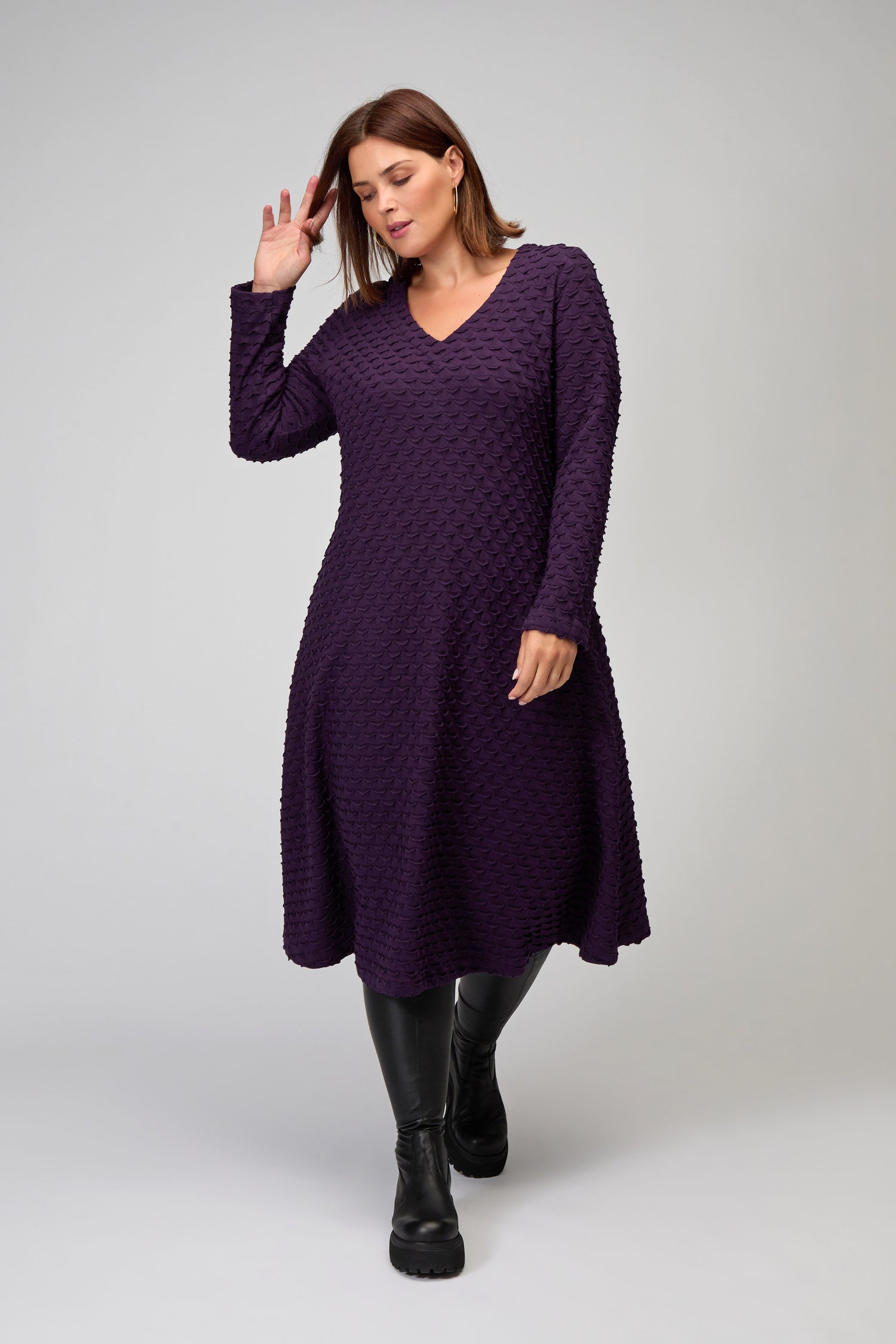 Origami Jersey V Neck Damson Dress