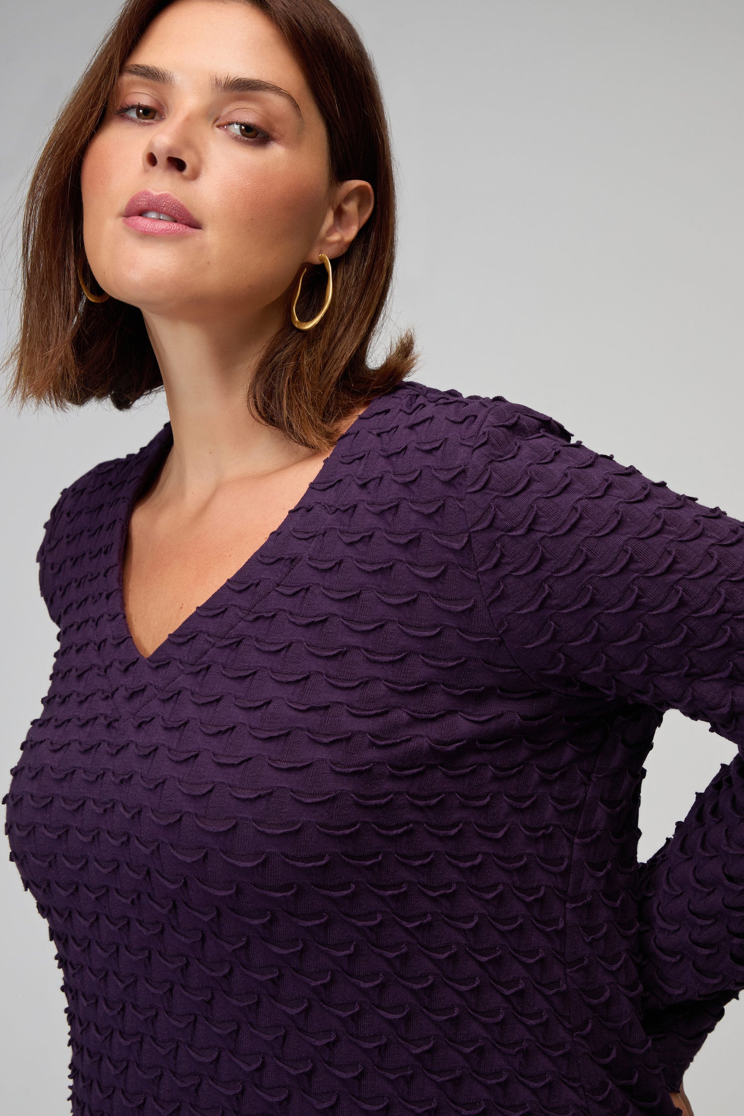 Origami Jersey V Neck Damson Dress