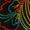The abstract design showcases intertwined colorful lines on a black background, reminiscent of the vibrant essence of the Bright Dotted Floral Jersey Dress. The red, yellow, and teal loops and curves emulate the dynamic flow of a V-neckline made from warm-handle jersey fabric.