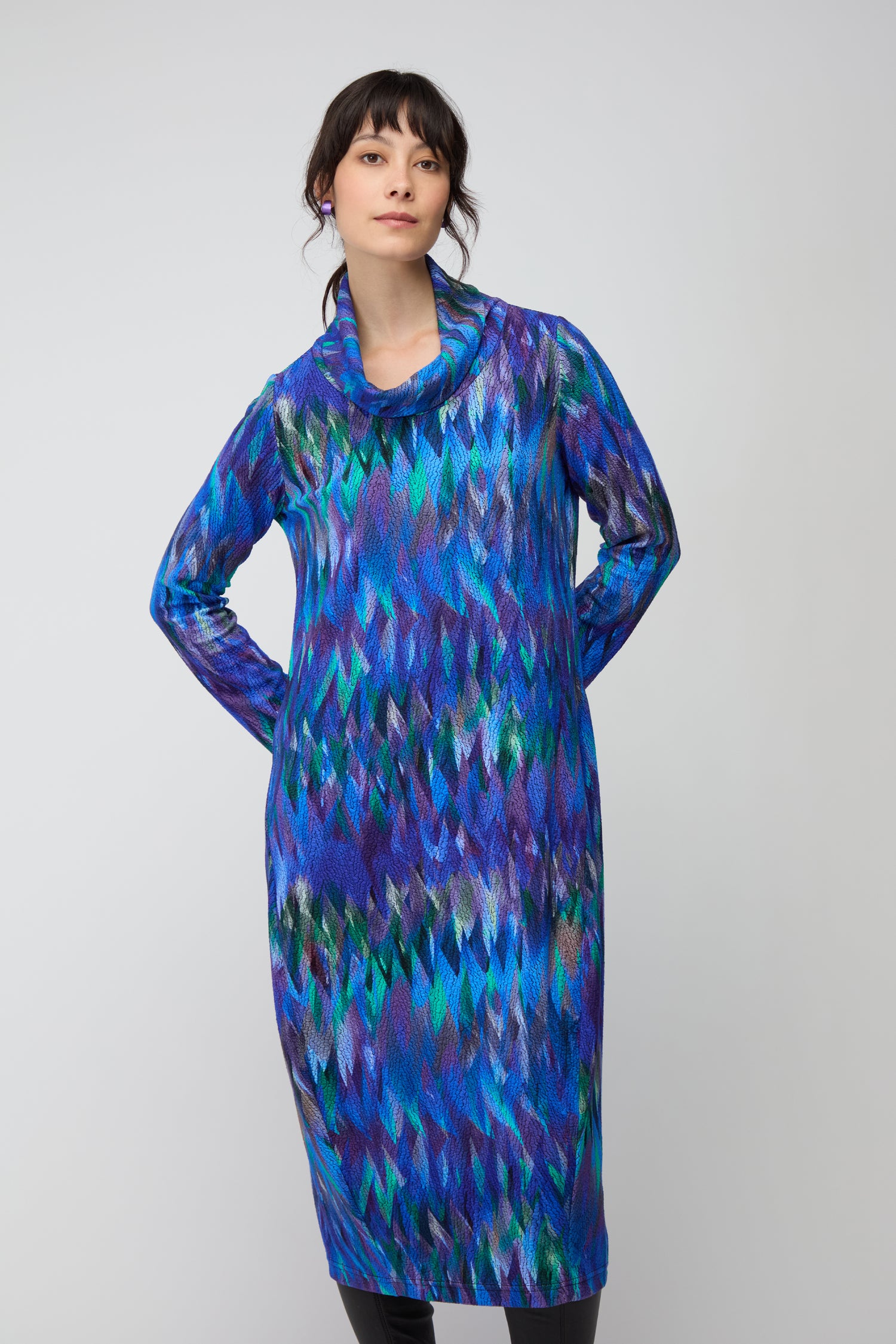 Abstract Feather Jersey Bubble Dress