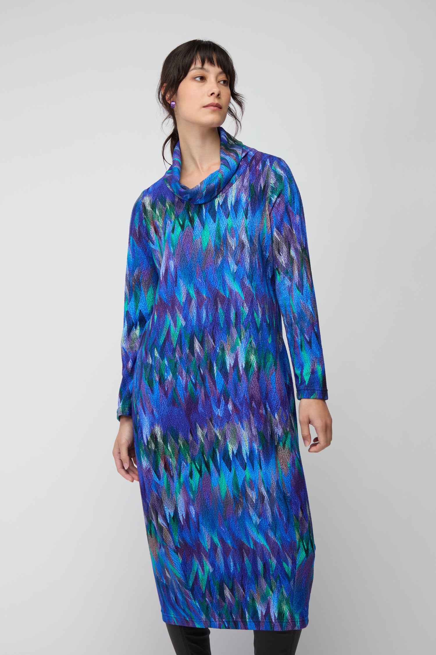 Abstract Feather Jersey Bubble Dress