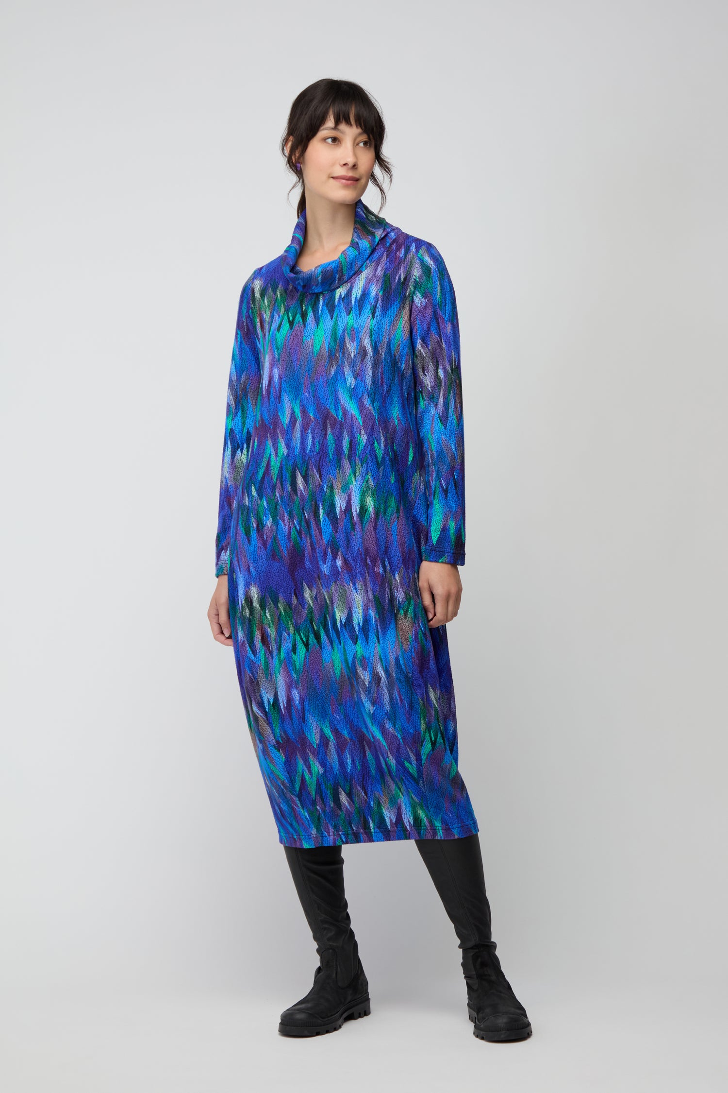 Abstract Feather Jersey Bubble Dress