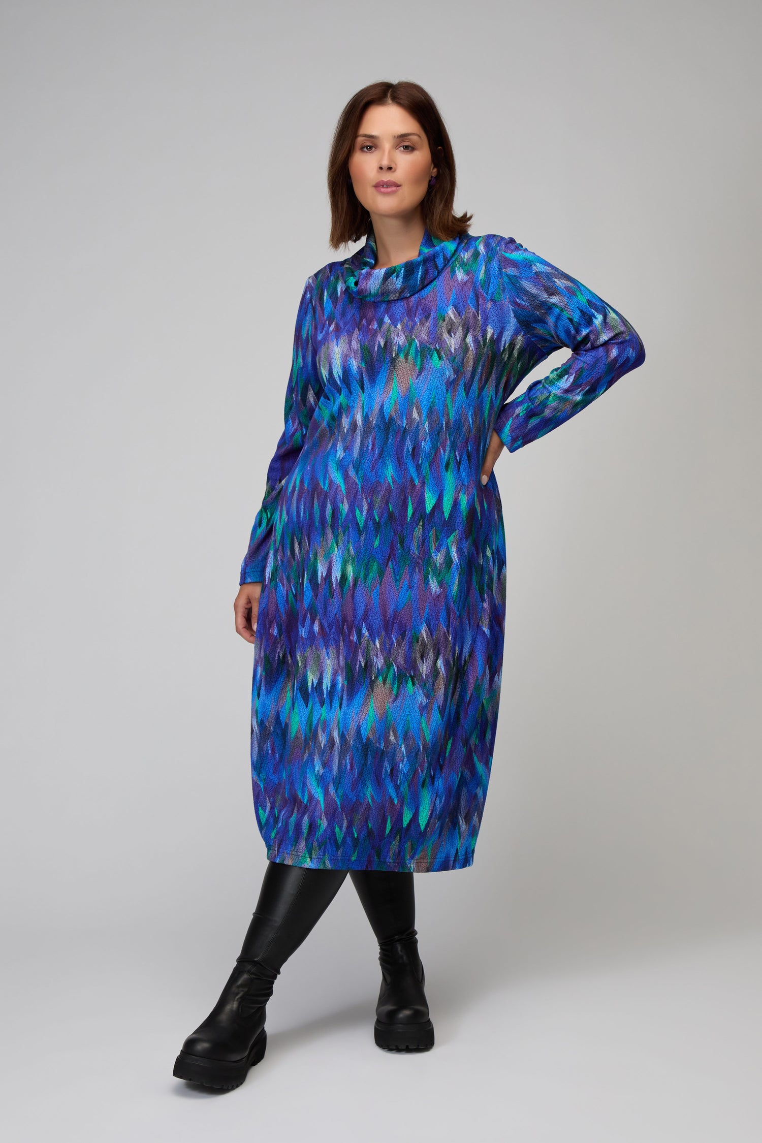 Abstract Feather Jersey Bubble Dress