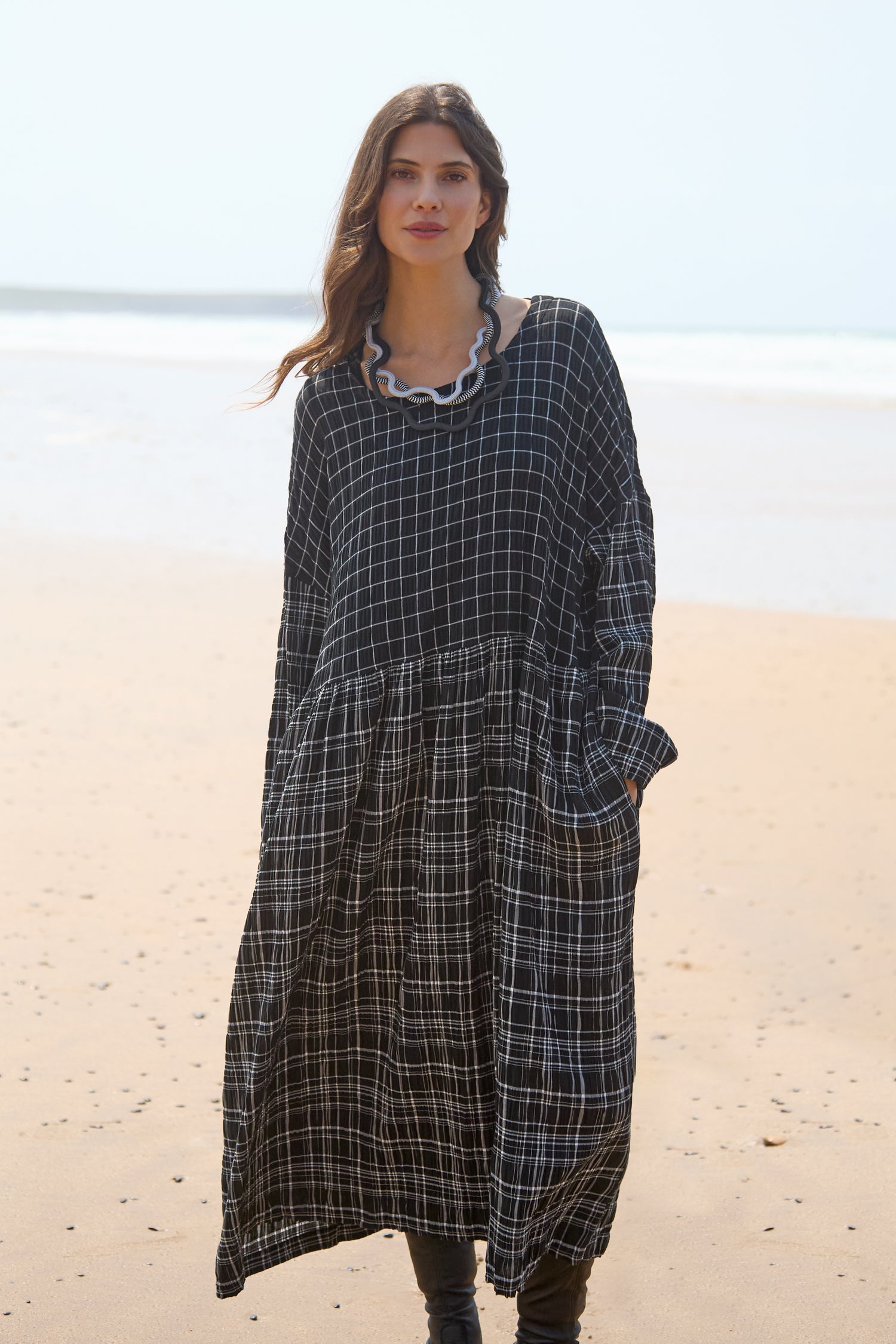 Crinkle Window Check Dress