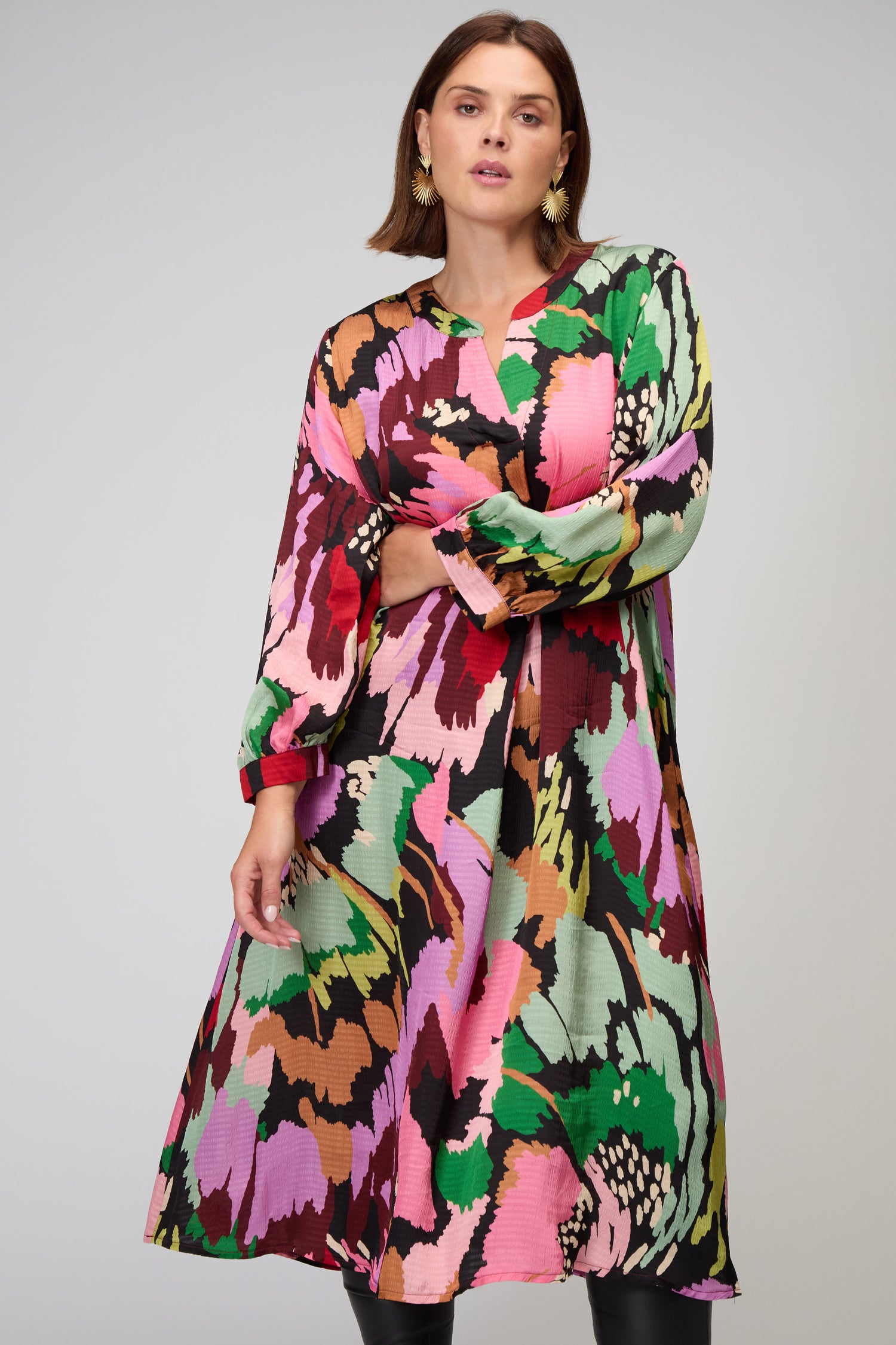 Textured Viscose Floral Collage Print Dress