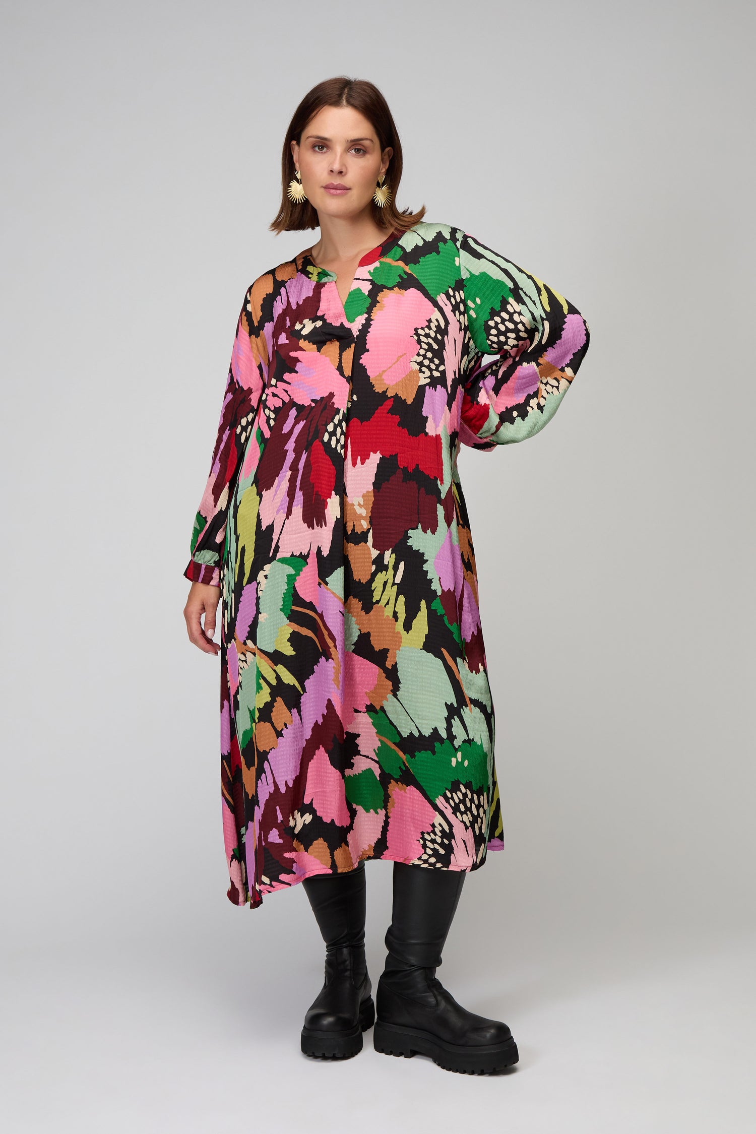 Textured Viscose Floral Collage Print Dress