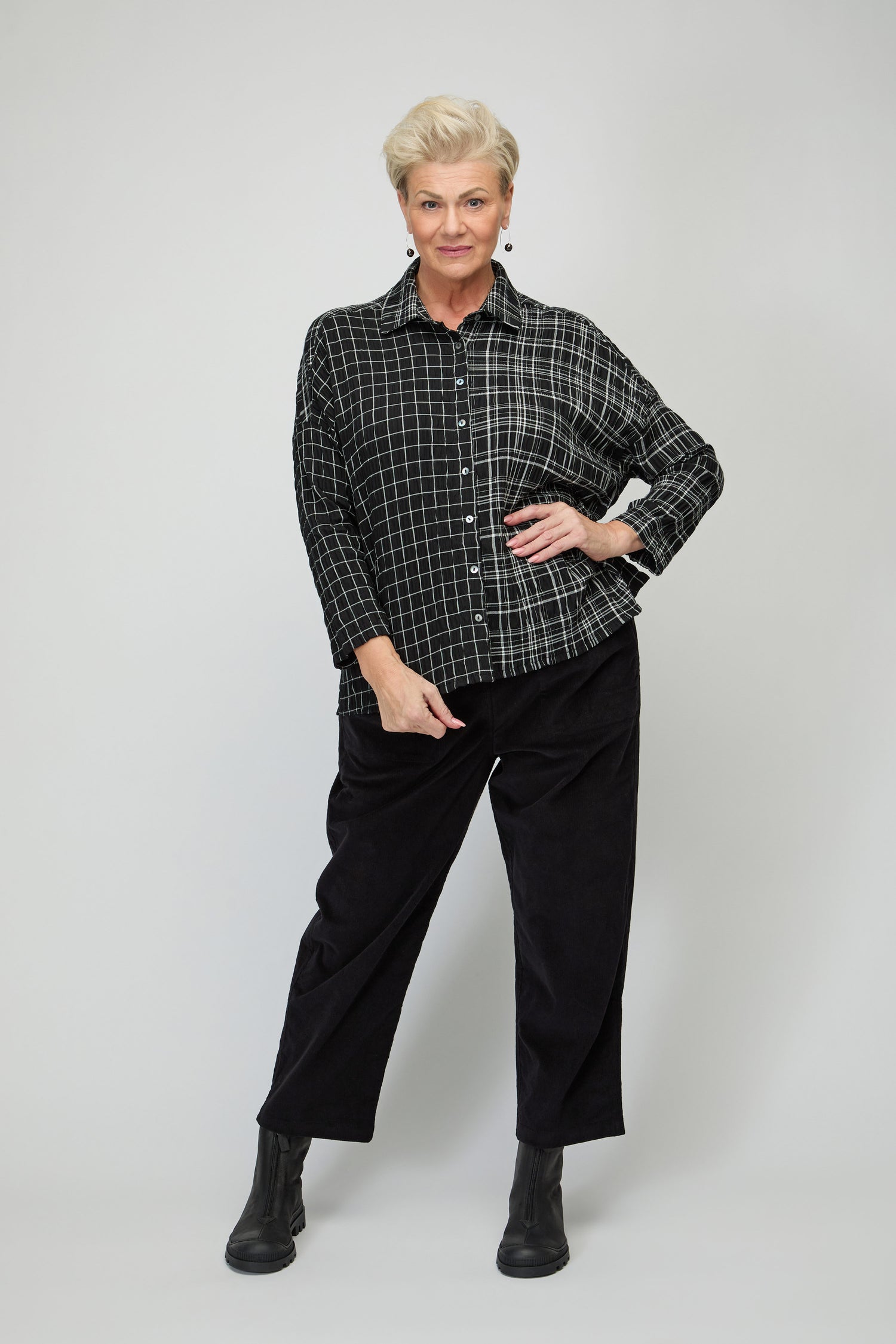 Crinkle Window Check Boxy Shirt