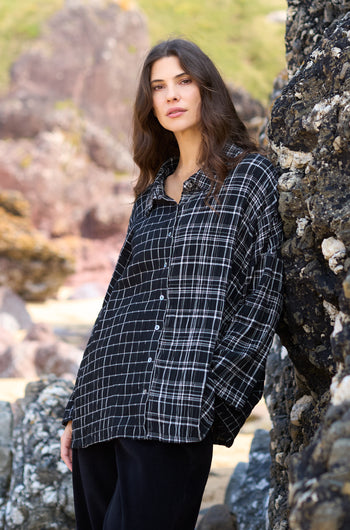 Crinkle Window Check Boxy Shirt