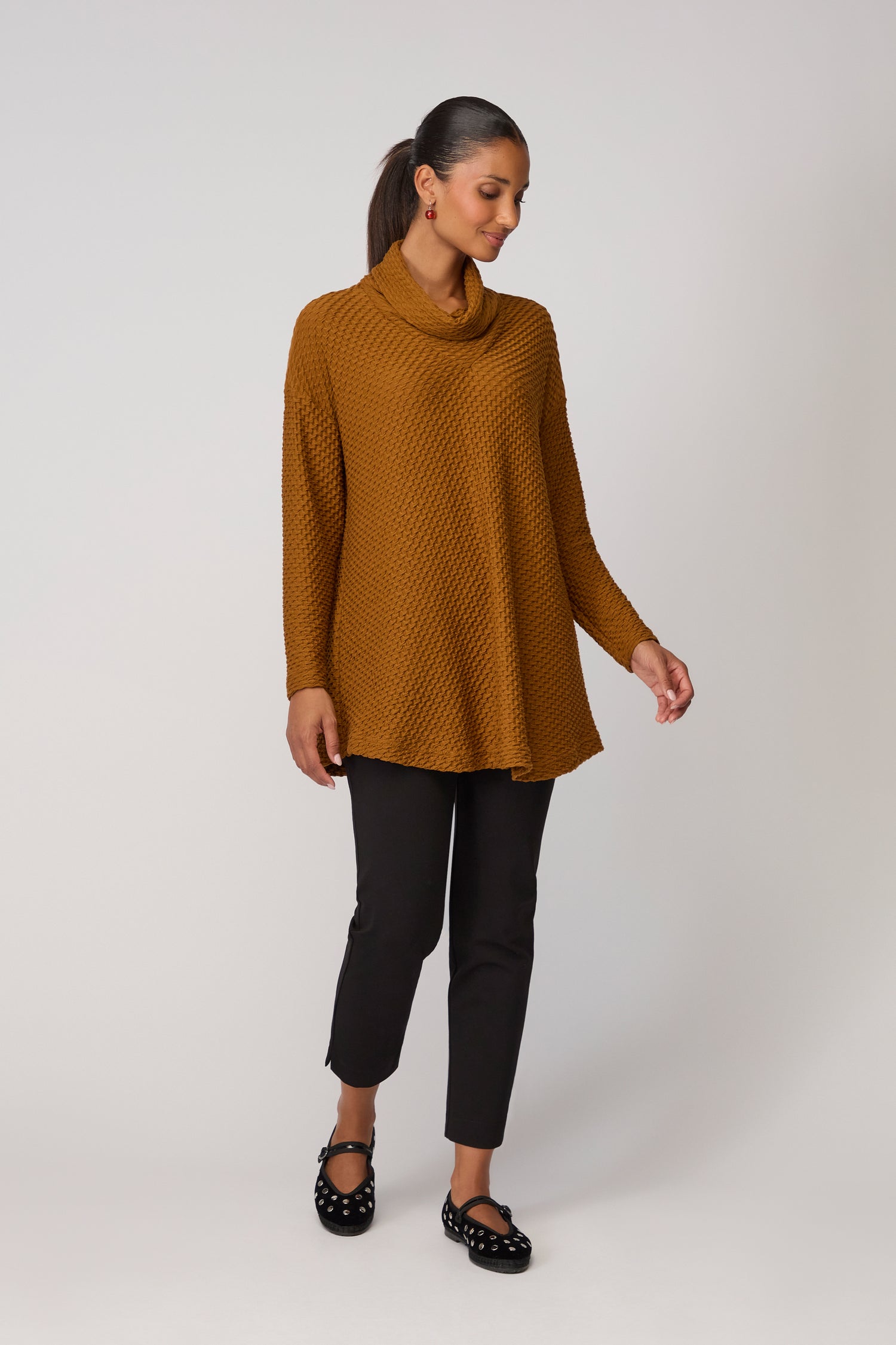 Waffle Textured Jersey Cowl Neck Top
