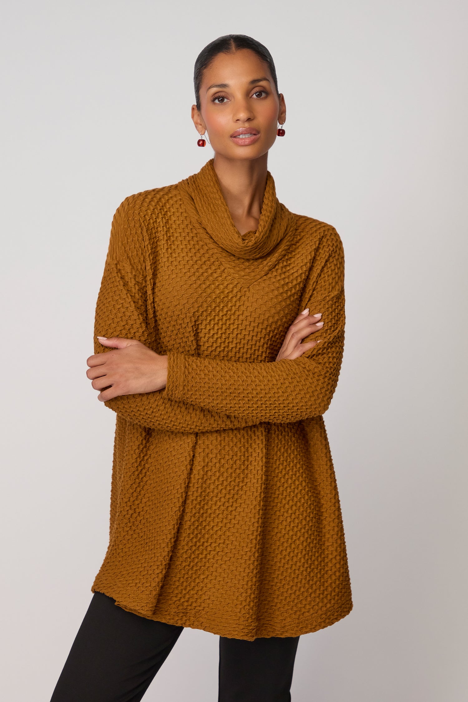 Waffle Textured Jersey Cowl Neck Top
