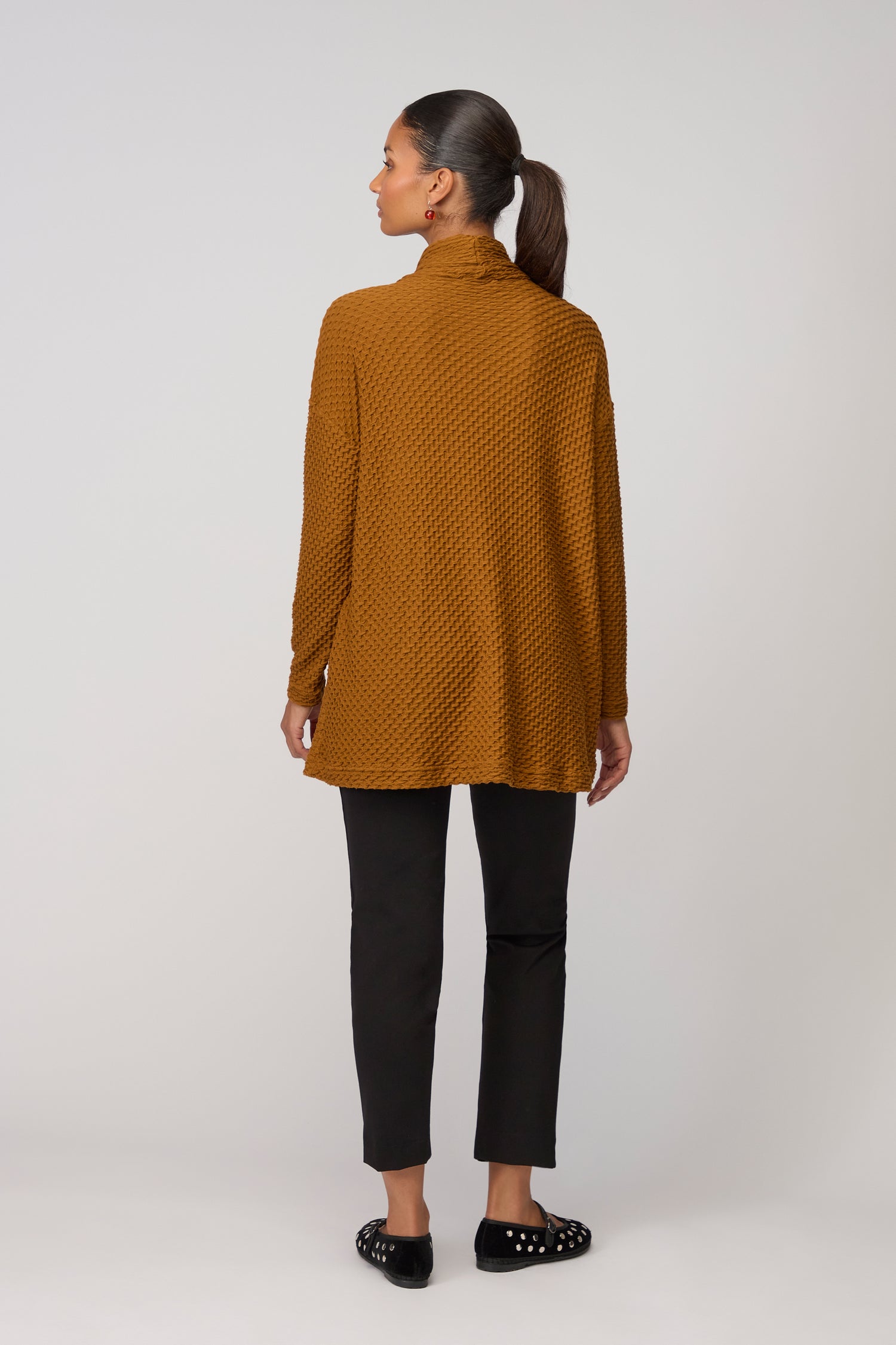 Waffle Textured Jersey Cowl Neck Top