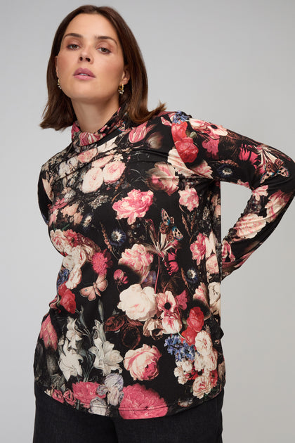 Renaissance Floral Jersey Roll Neck Top