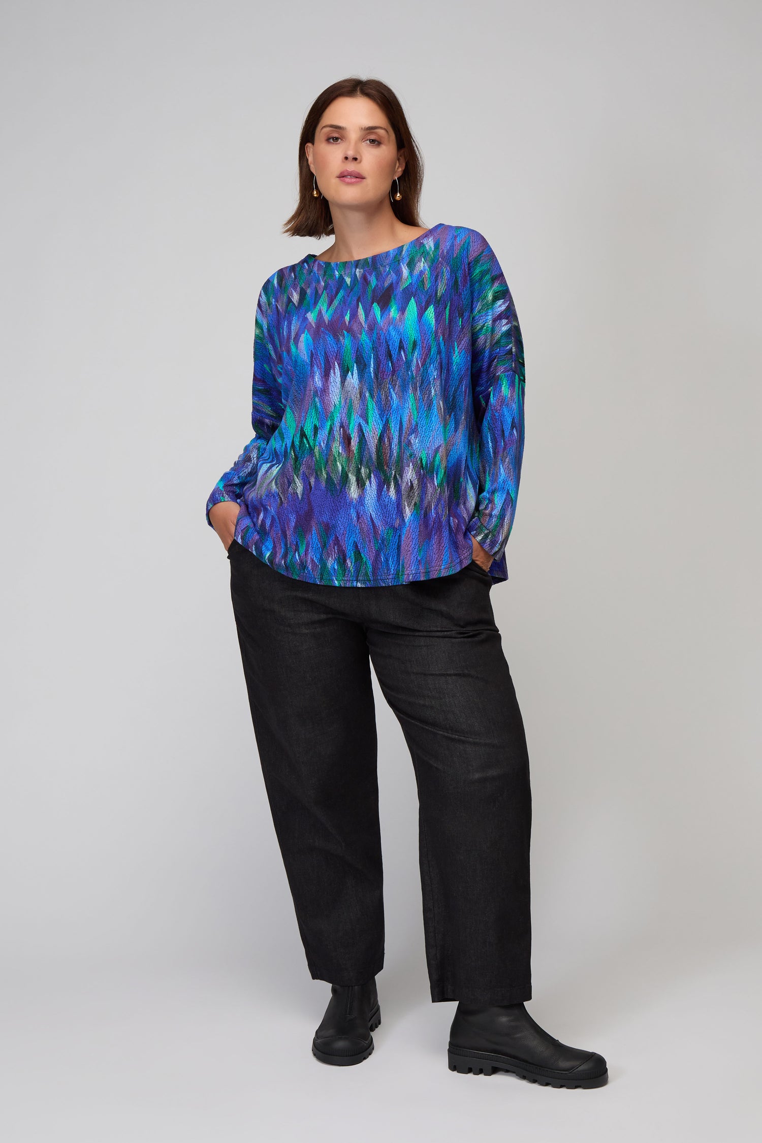 Abstract Feather Jersey Top