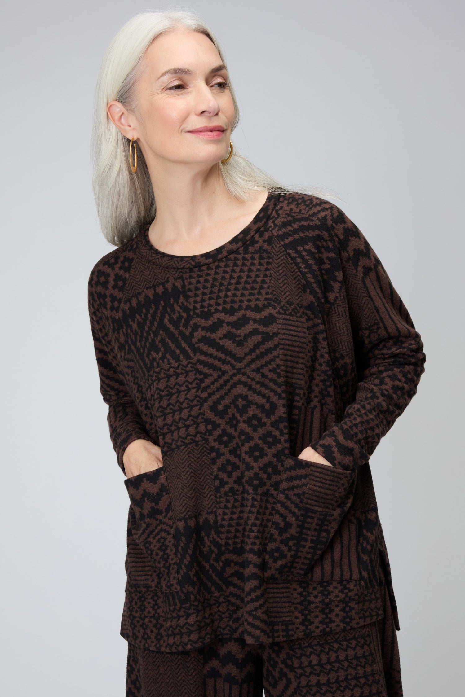Textured Ikat Patchwork Jersey Top