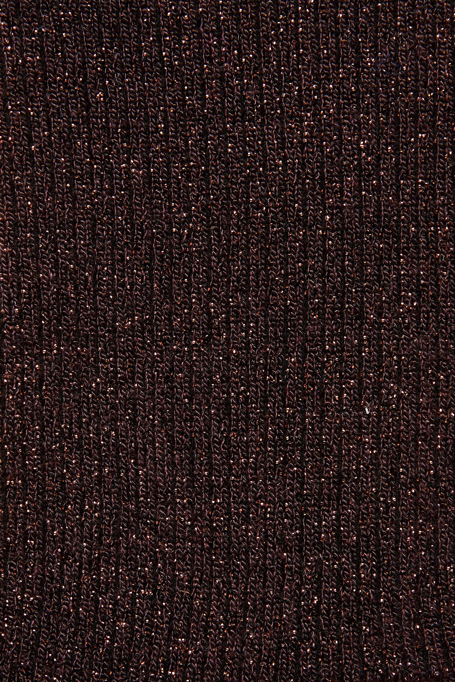 Close-up of Dark Chocolate Bamboo Sparkle Socks, featuring dark brown ribbed fabric with fine metallic threads for a subtle vertical shimmer.