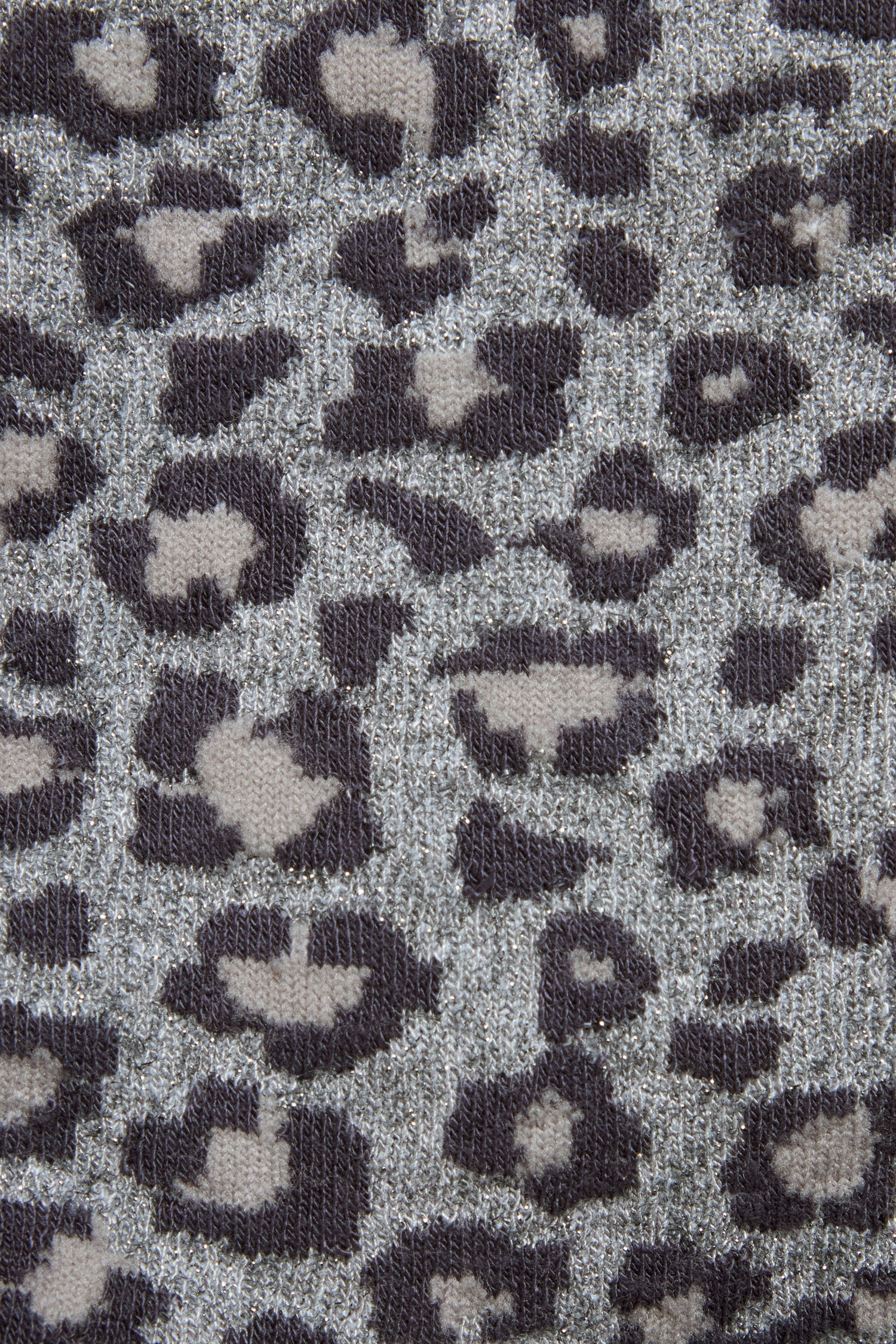 Close-up of Bamboo Leopard Print Socks featuring a gray and black leopard pattern, highlighting the bamboo blend’s soft texture.