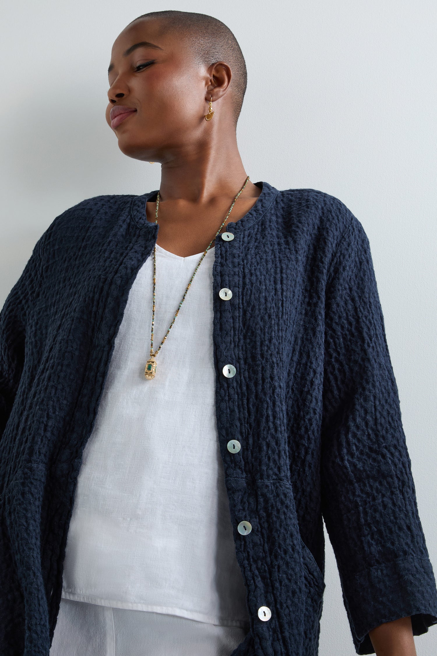 Waffle Linen Long Jacket