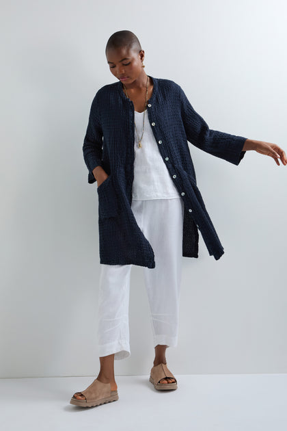 Waffle Linen Long Jacket