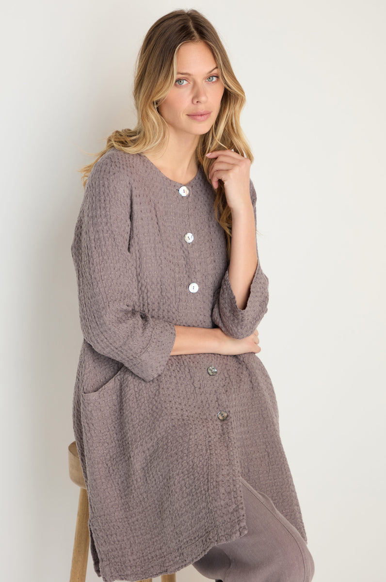 Waffle Linen Long Jacket – Sahara