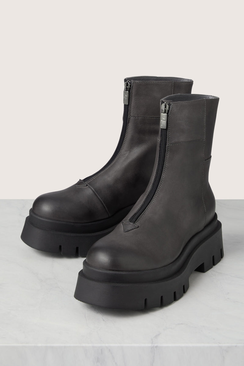 Platform Zip Front Leather Boots