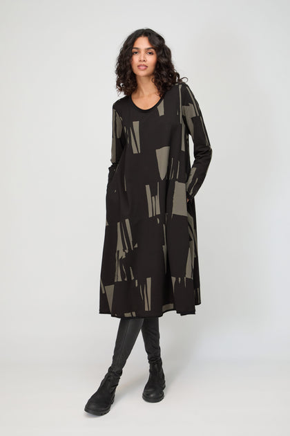 Block Print Flared Jersey Dress