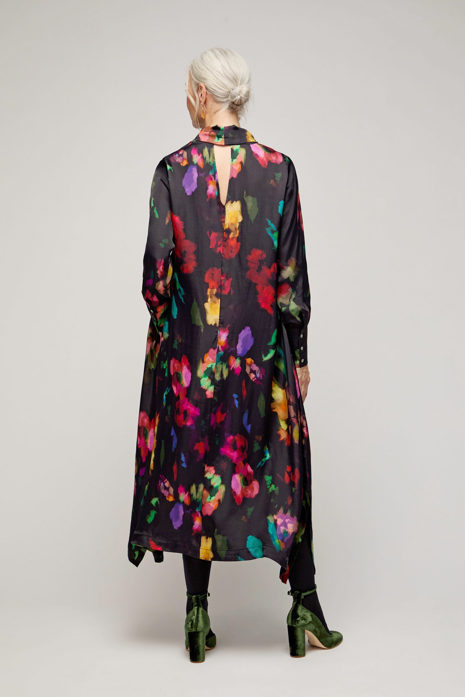 Winter Floral Tie Neck Dress