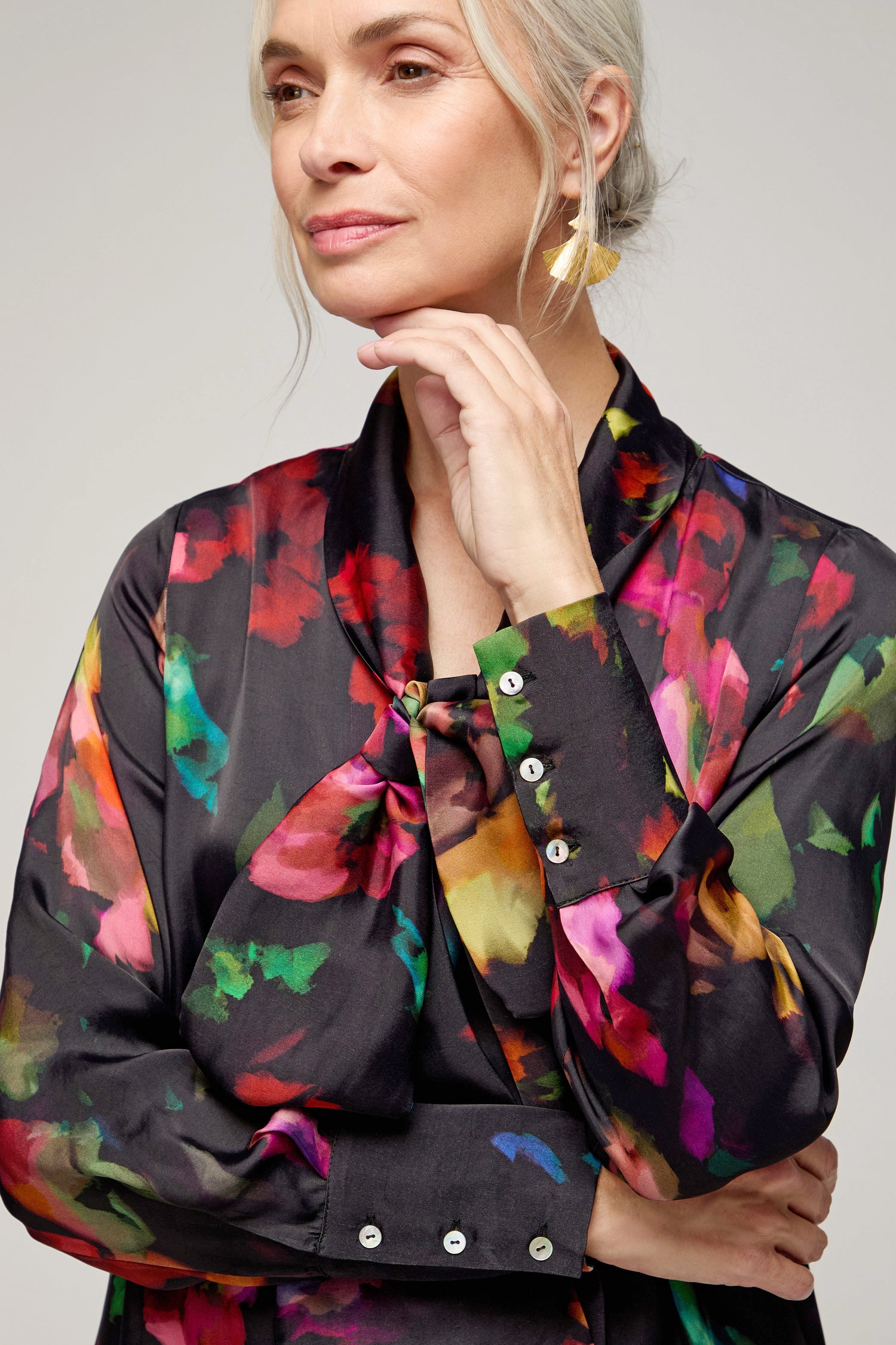 Winter Floral Tie Neck Dress