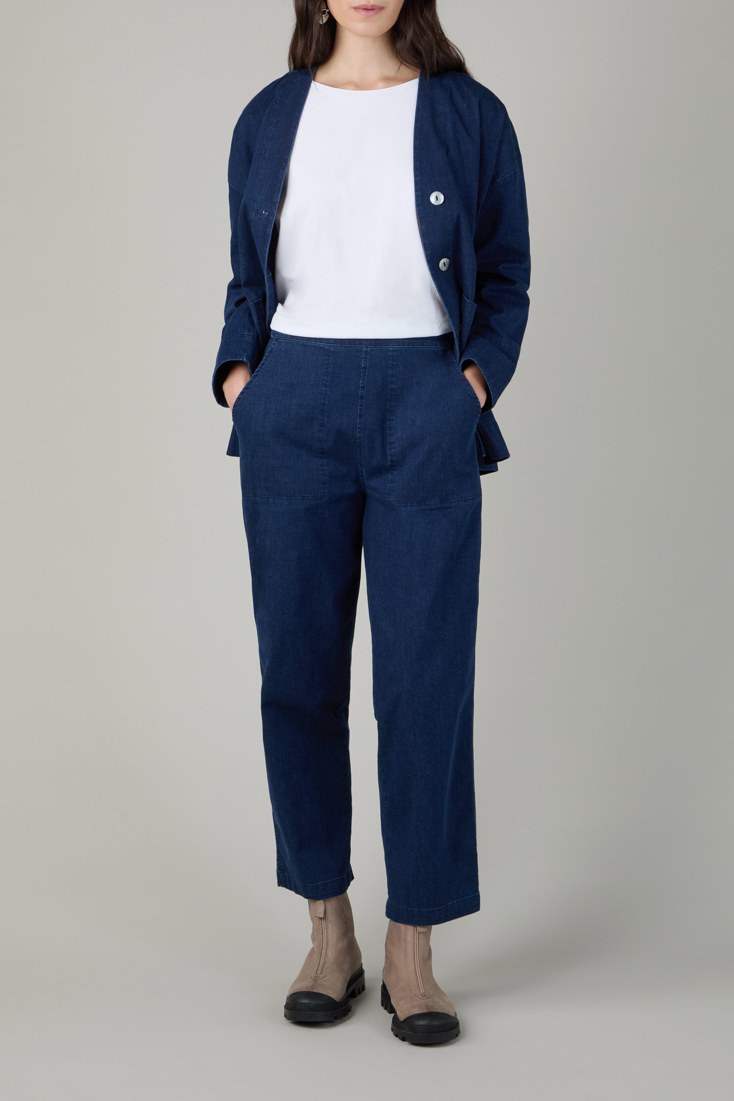 Stretch Denim Straight Trousers