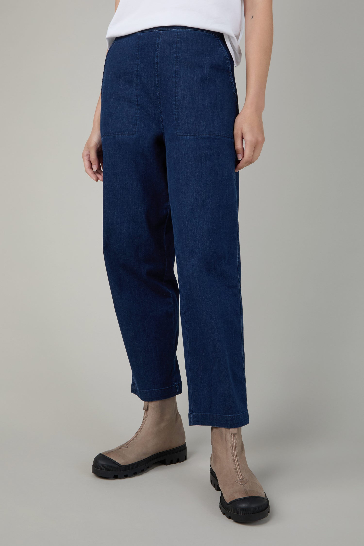 Stretch Denim Straight Trousers