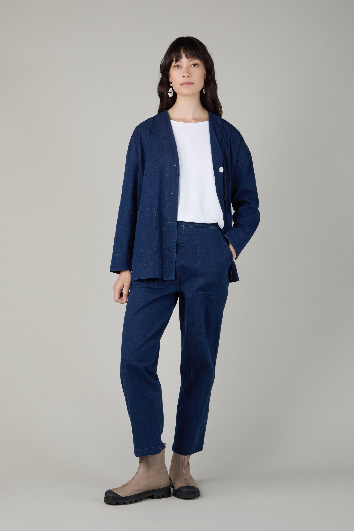 Stretch Denim Straight Trousers