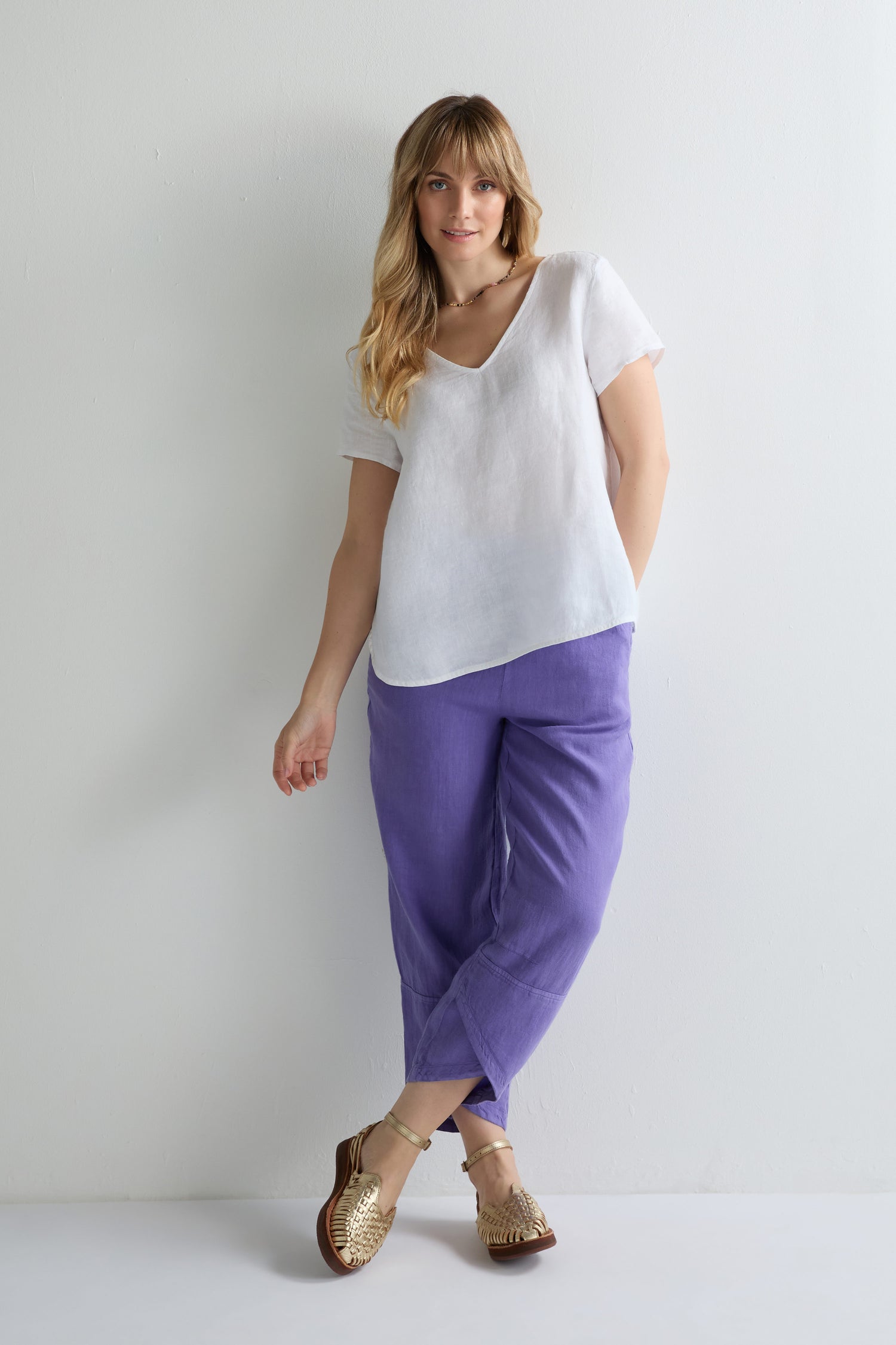Garment Dyed Linen Tulip Hem Bubble Trousers