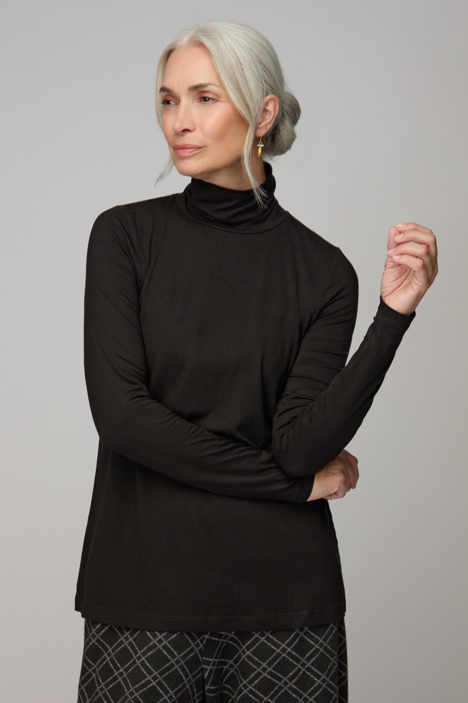 Viscose Jersey Black Roll Neck Top