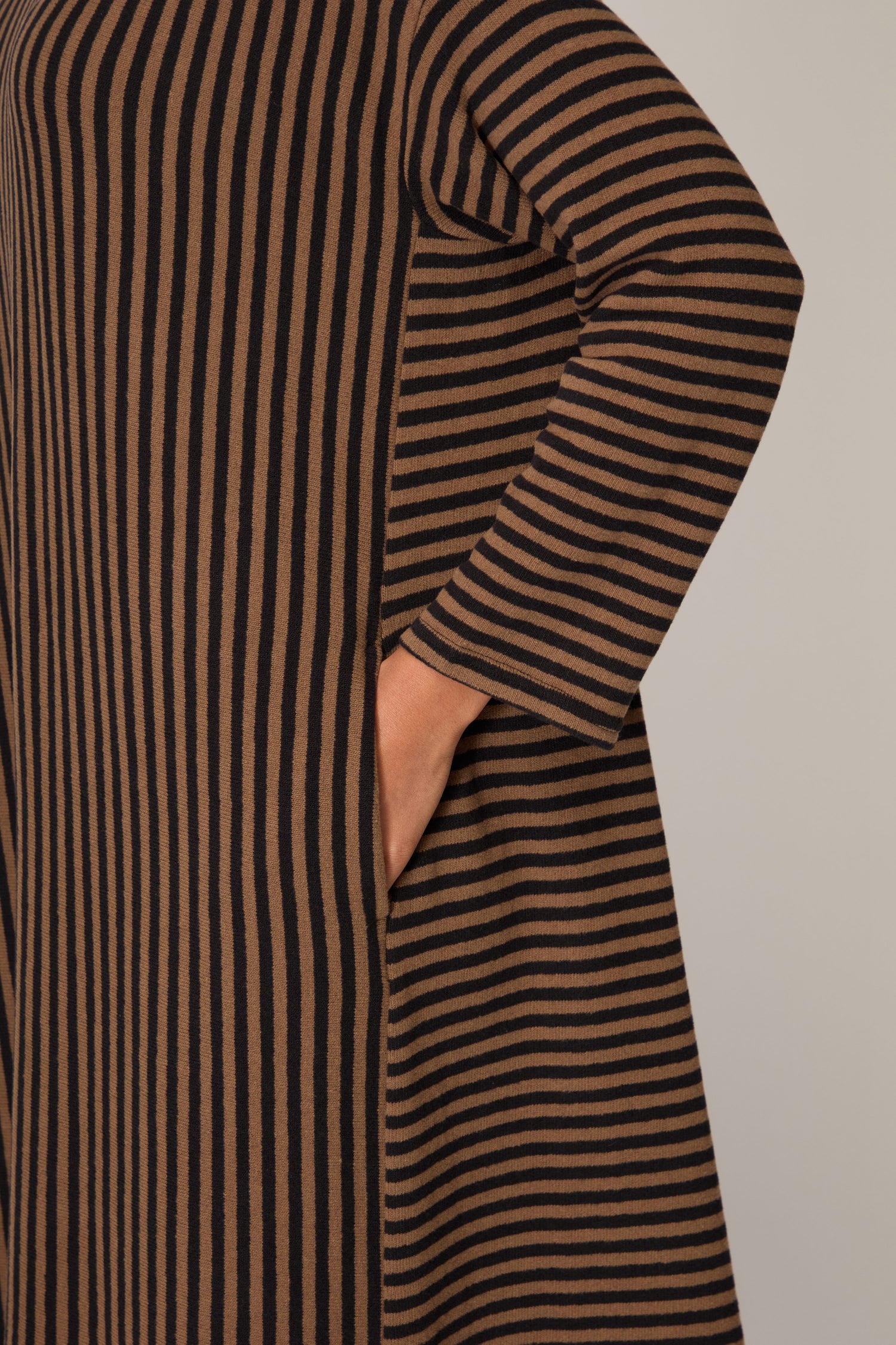 Fine Stripe Flared Brown Dress