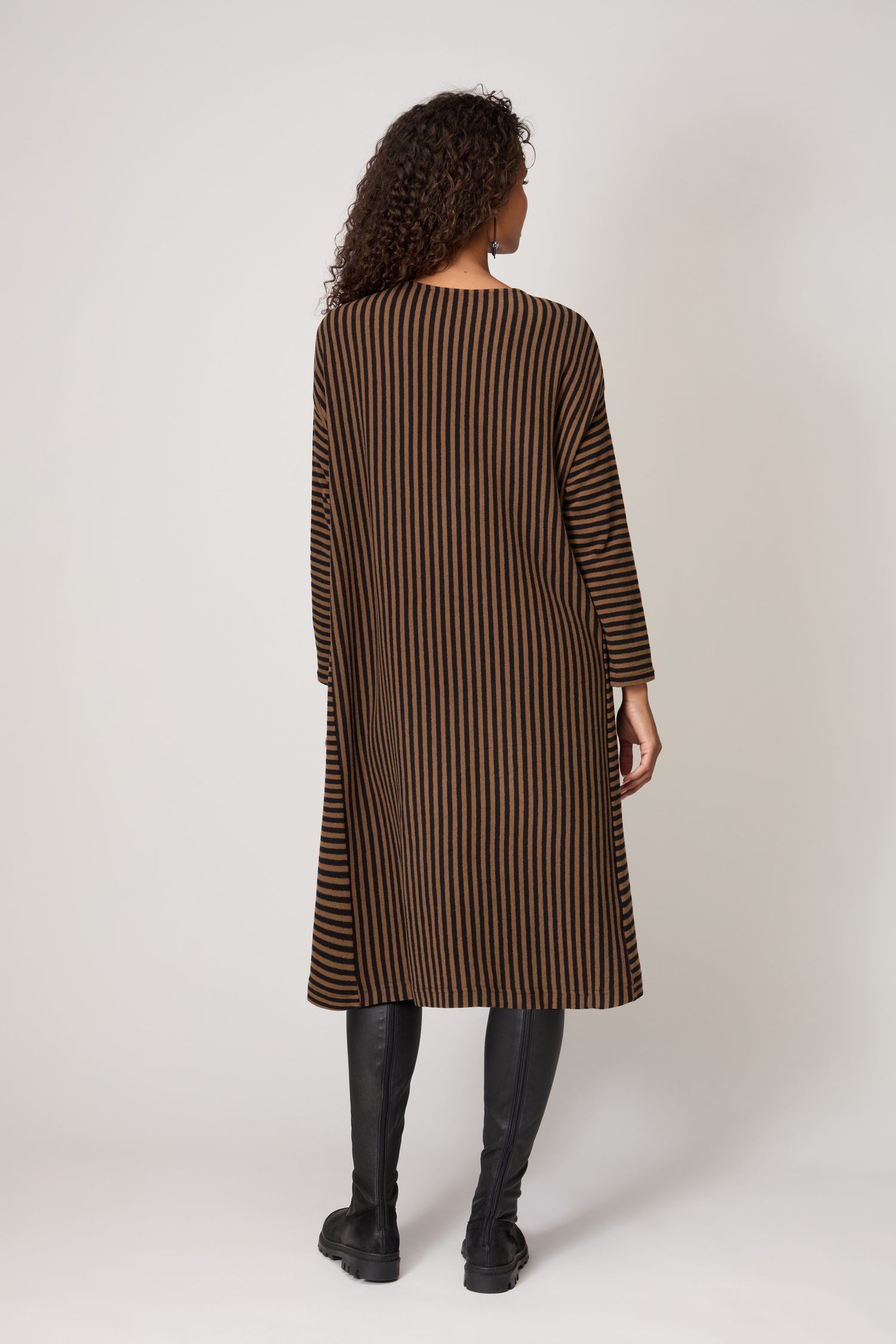 Fine Stripe Flared Brown Dress