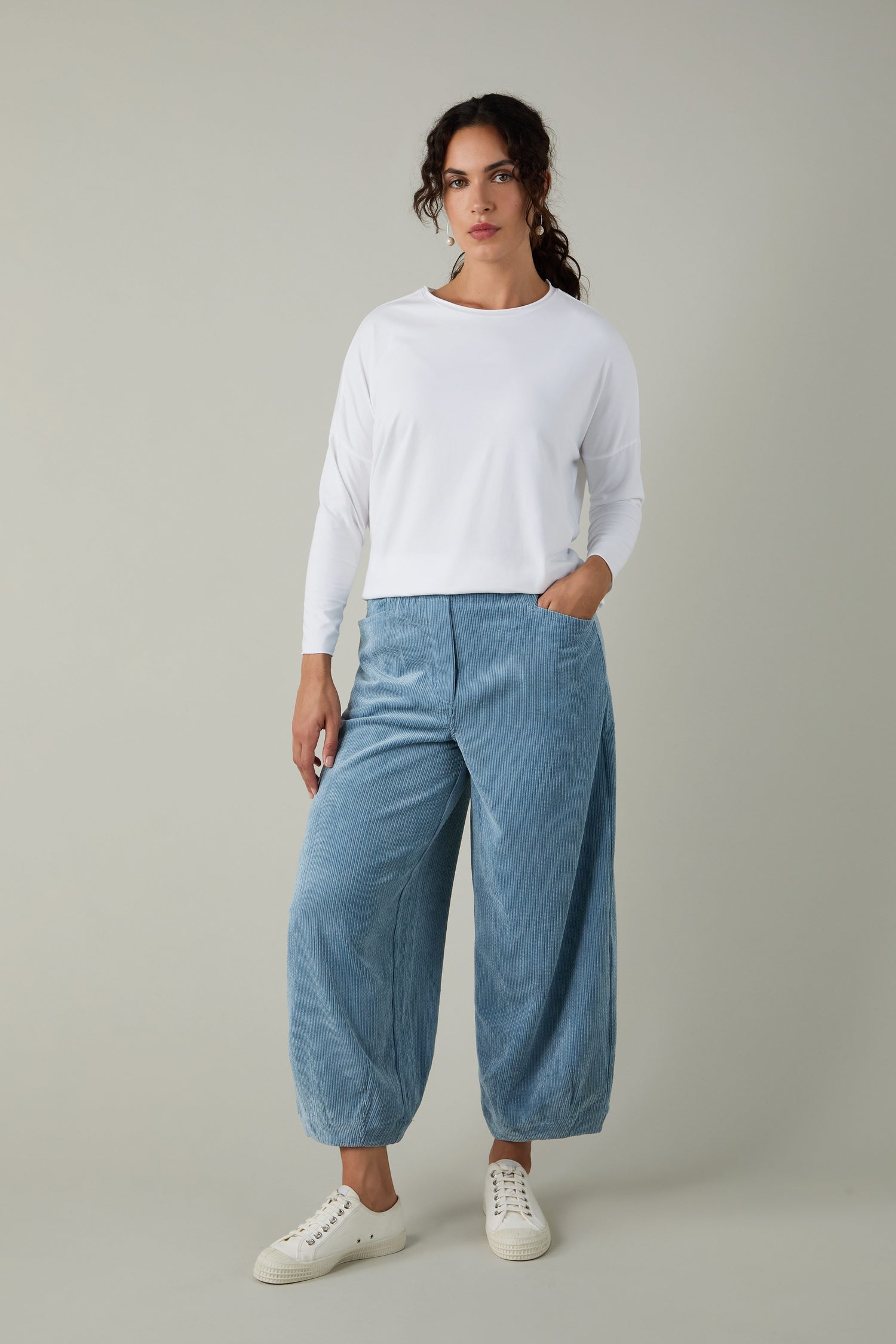 Pale Blue Stretch Cord Bubble Trousers