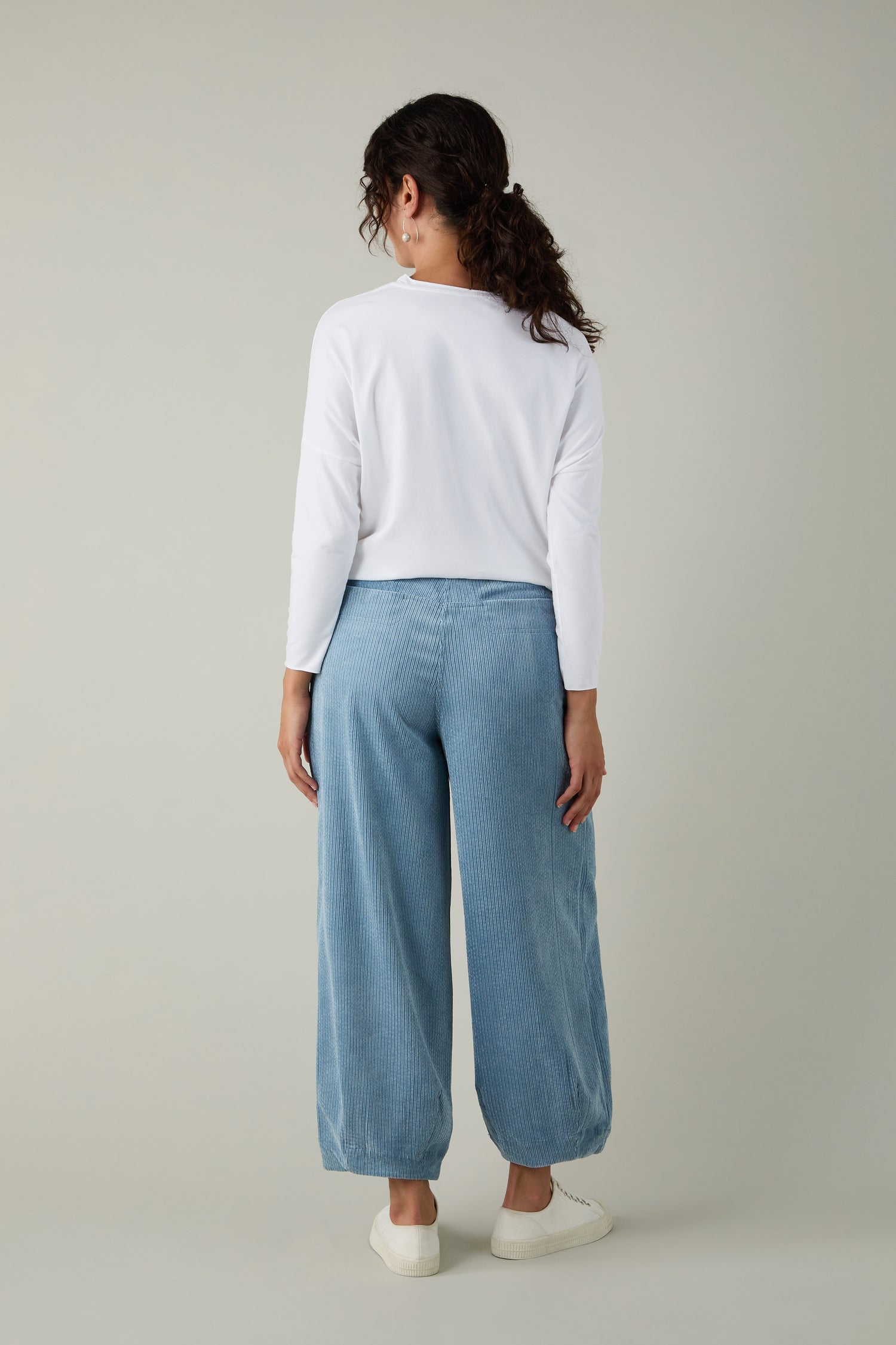 Pale Blue Stretch Cord Bubble Trousers