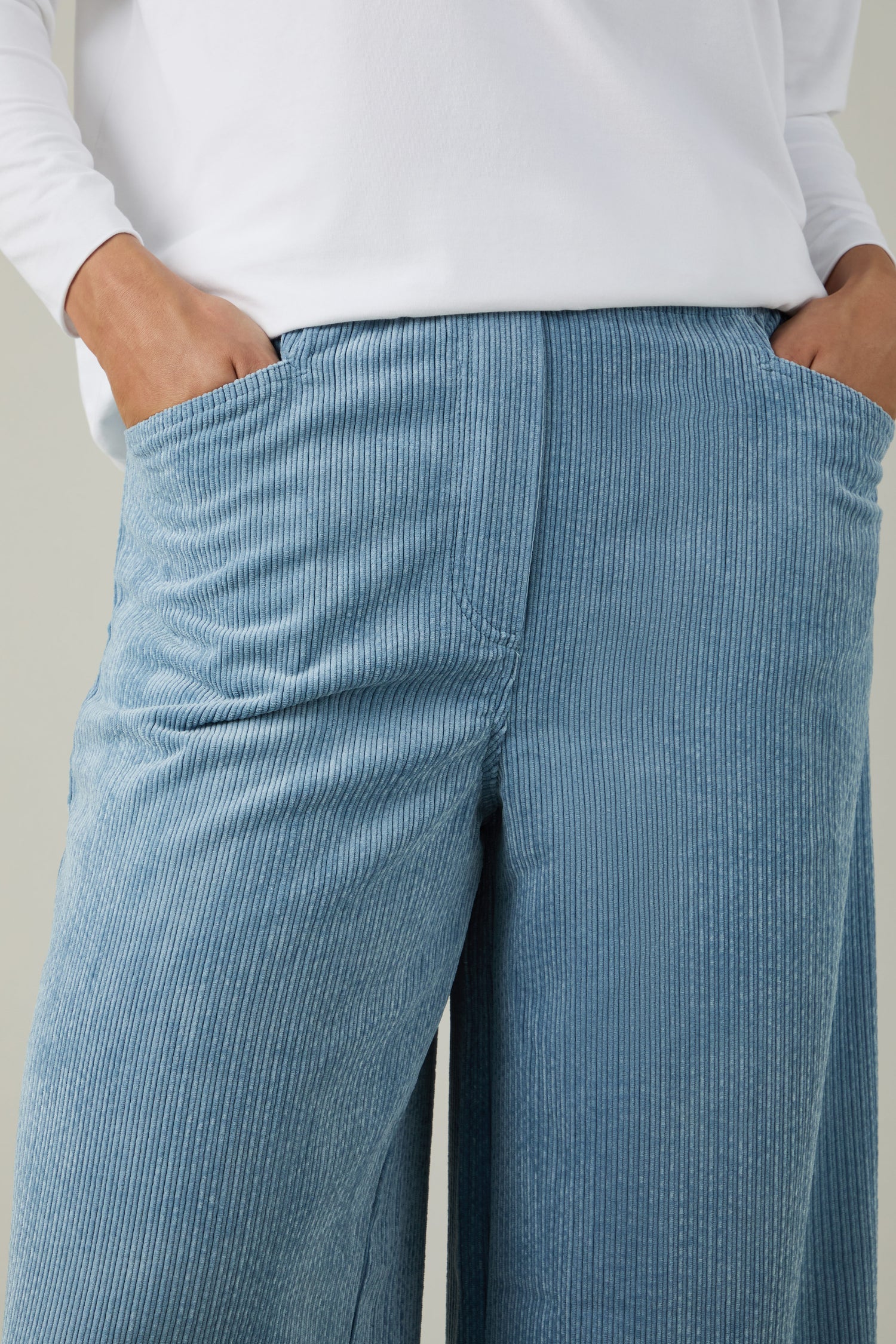 Pale Blue Stretch Cord Bubble Trousers