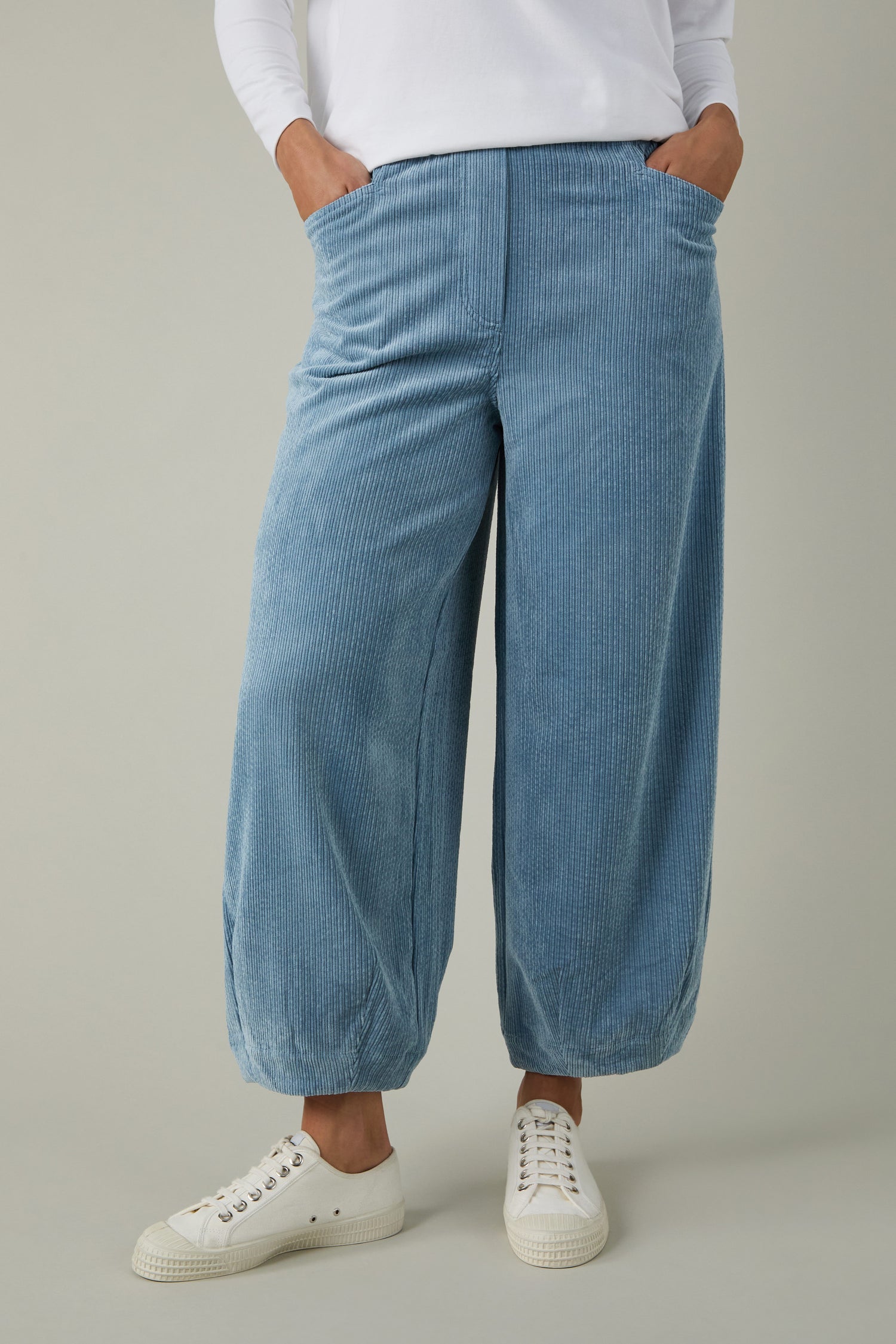 Pale Blue Stretch Cord Bubble Trousers