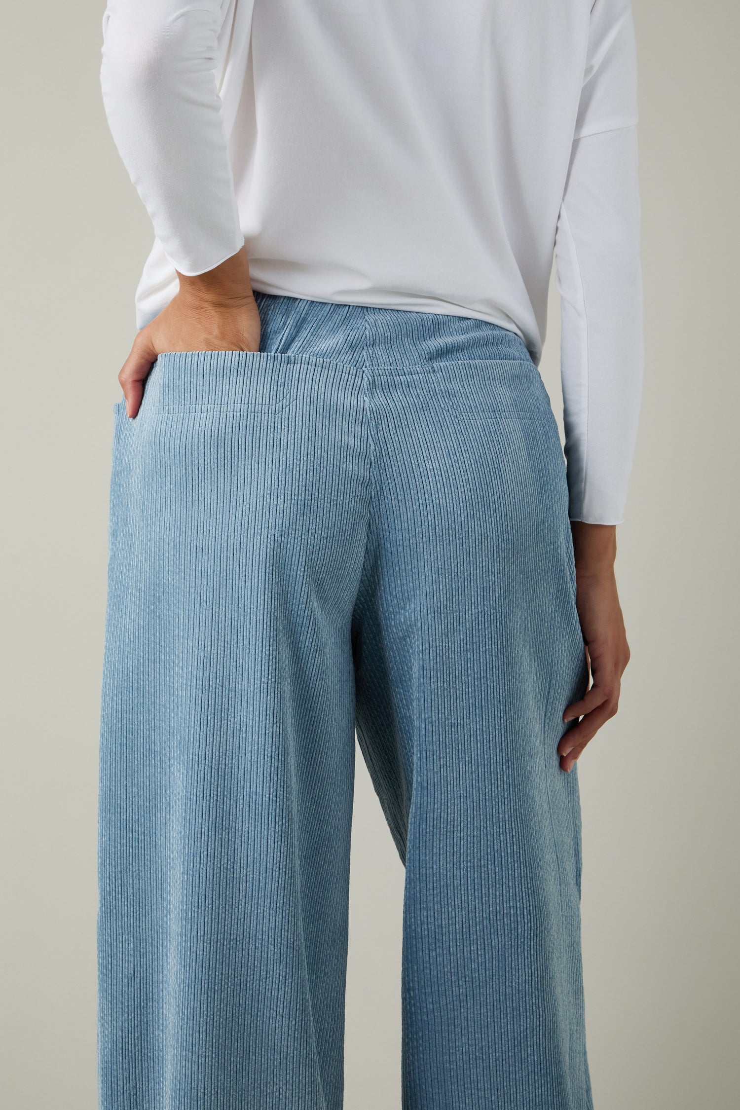 Pale Blue Stretch Cord Bubble Trousers