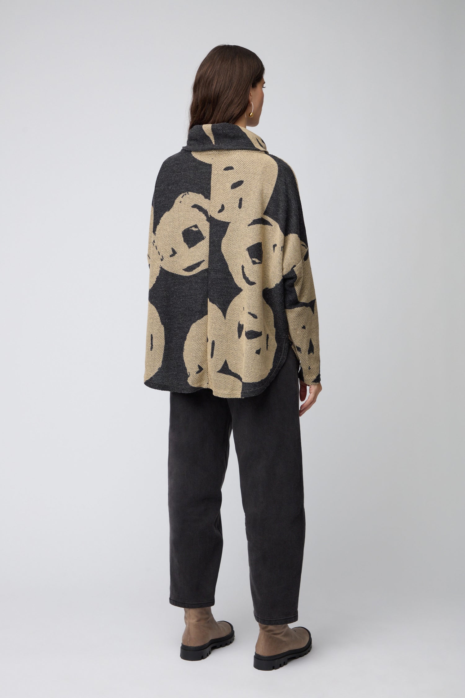 Cowl Neck Grey Jacquard Tunic